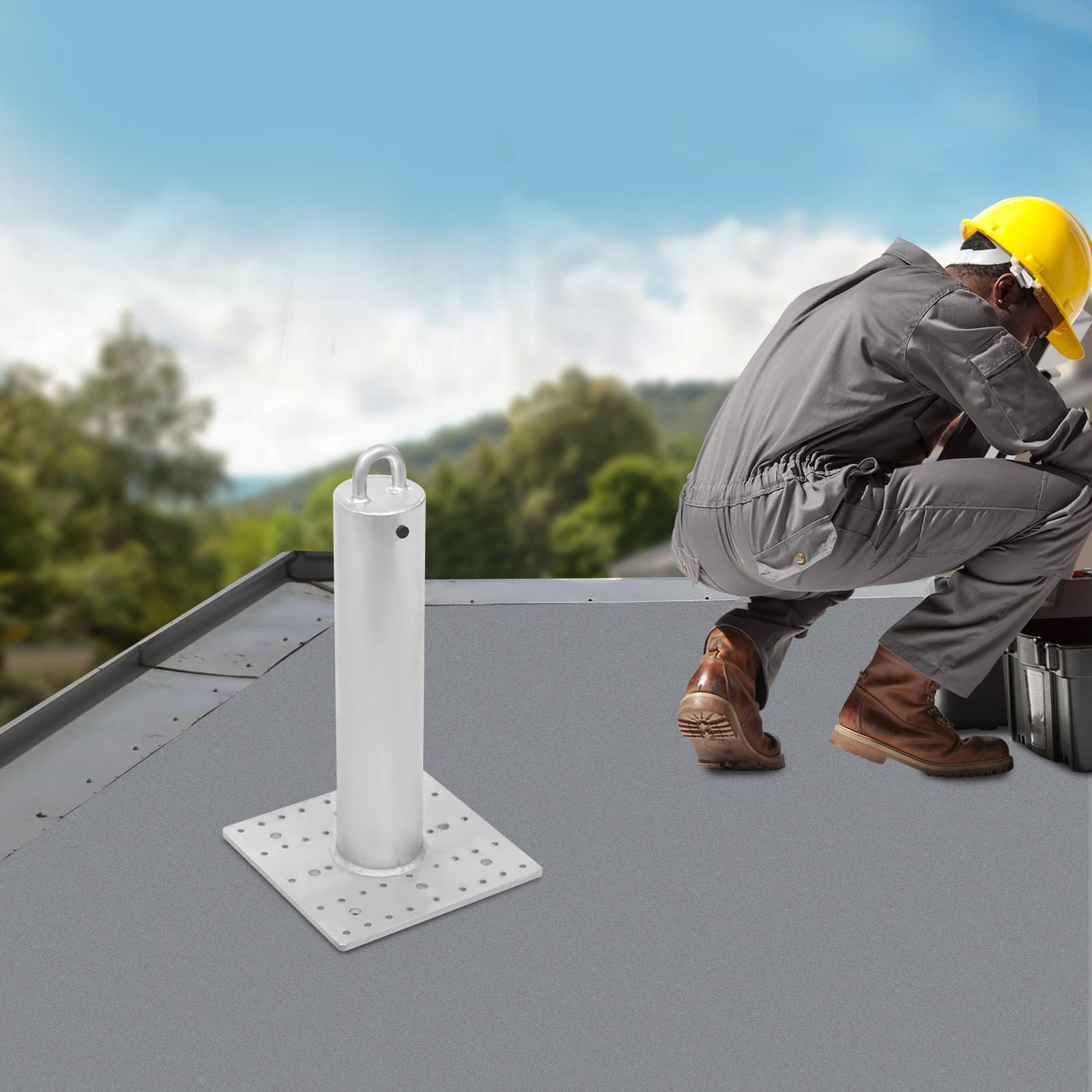 Anclaje de techo de 2268 kg con resistencia a la rotura de 2,2 toneladas, carga de rotura, punto de tope galvanizado en caliente, 46 cm, para sistemas de protección contra caídas para exteriores