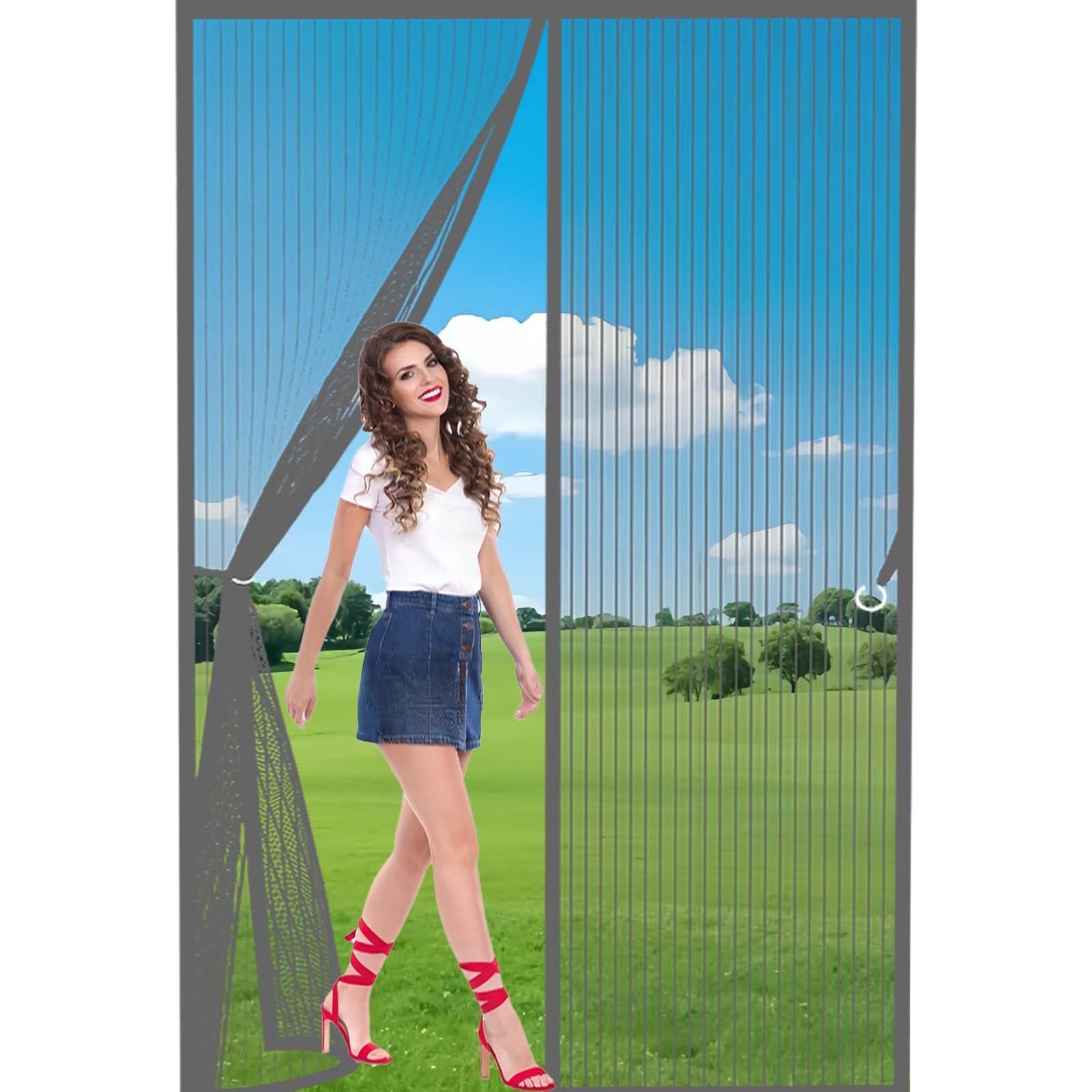 Magnetic Door Screen 166x189cm(WidthxHigh) Powerful Magnets and Full Frame Magic Tape, No Drill Installation Heavy Duty Fly Curtains for Doors Lets Fresh Air in, Hundreds of Sizes, Grey