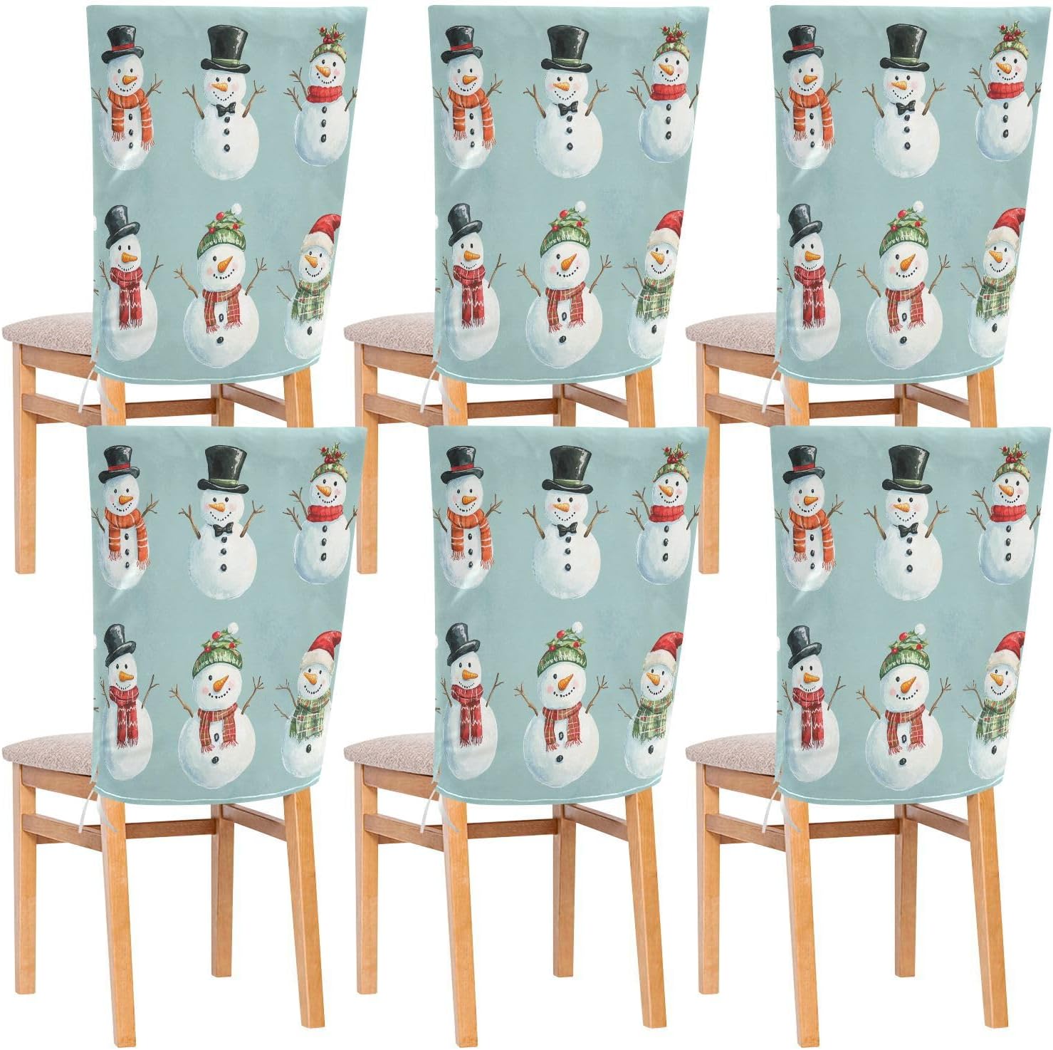 MNSRUU Christmas Chair Back Cover for Dining Room,Snowman Chair Slipcovers Set of 6,Snowman Chair Cover for Kitchen Hotel Holiday Party Decor,387