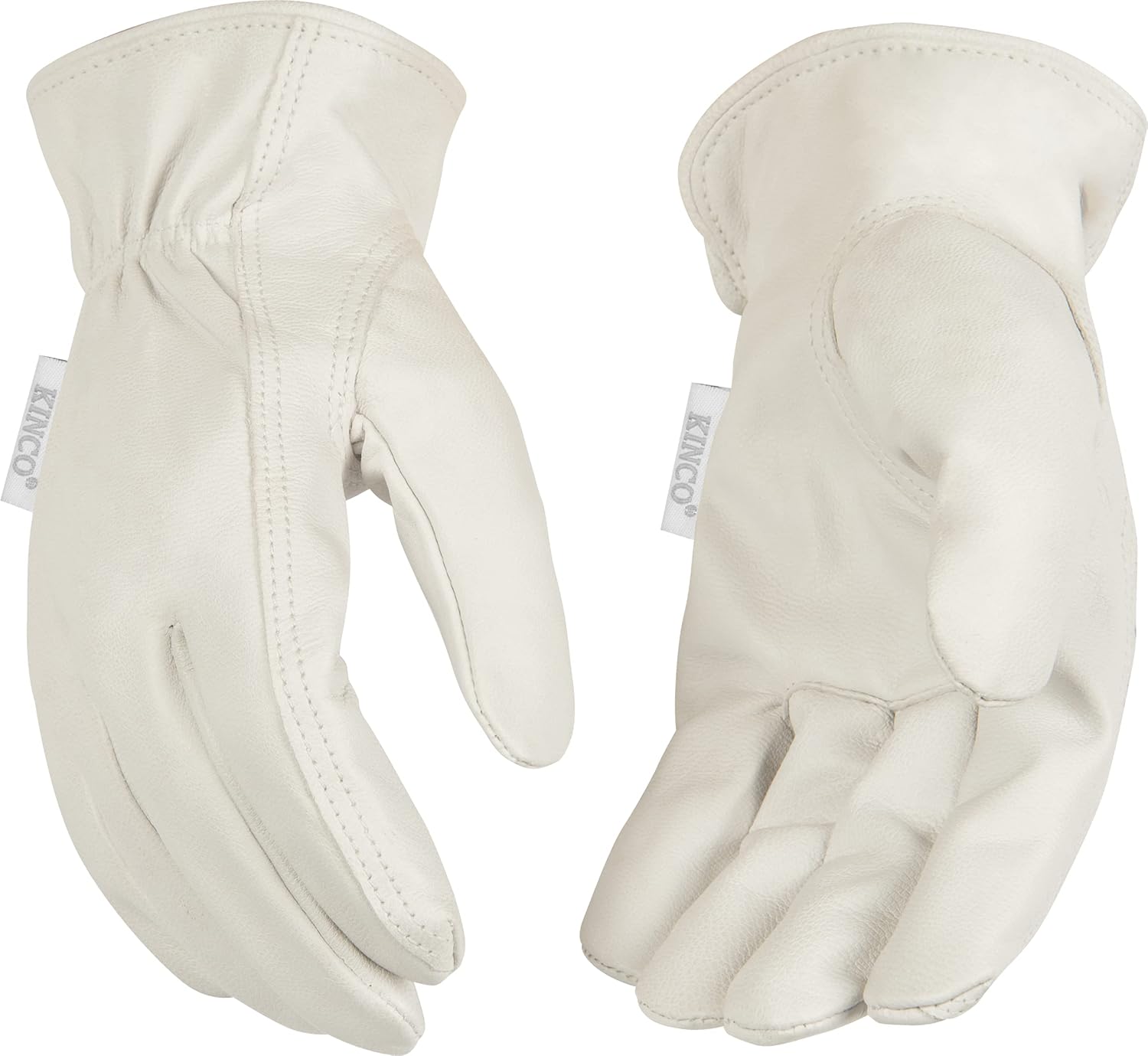 Kinco, 92W-S, Women's White Premium Grain Goatskin Leather Glove - Durable, Comfortable Out-Seam, Safety Easy-On Cuff, Anti Fatigue Design - Ideal for Gardening, Farm, Ranch, DIY, Landscaping - Small