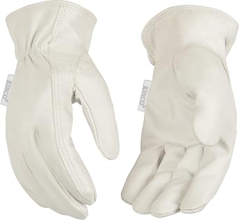 Kinco, 92W-M, Womens White Premium Grain Goatskin Leather Glove - Durable, Comfortable Out-Seam, Safety Easy-On Cuff, Anti Fatigue Design - Ideal for Gardening, Farm, Ranch, DIY, Landscaping, Medium
