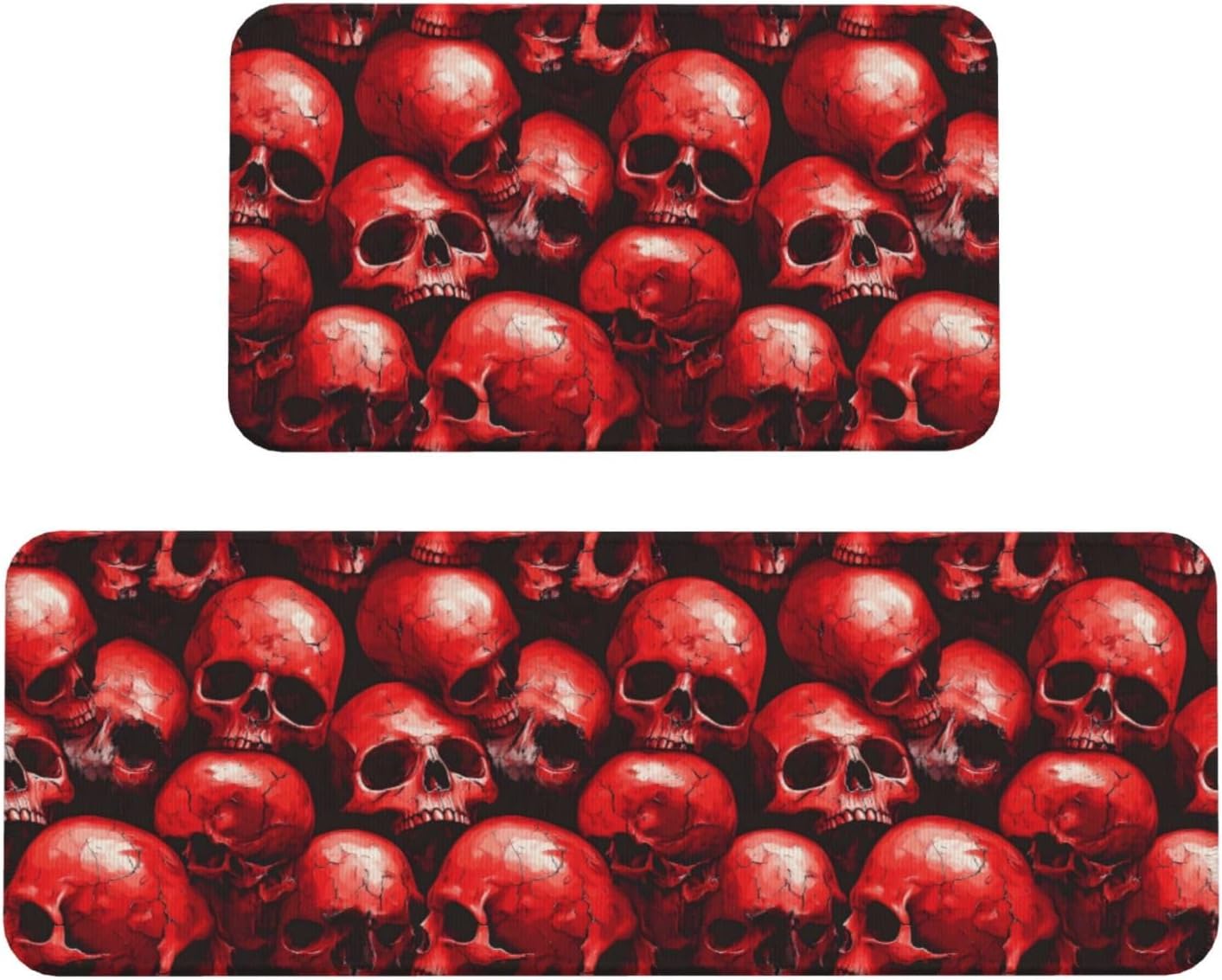 Red Skull Print Kitchen Rugs Sets of 2 Non Slip Washable, Anti Fatigue Kitchen Mats for Floor, Home Decor