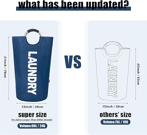 Miniatura 10 de Twira Cestas de lavandería Pro XL de 115 L, cesta de lavandería que se mantiene bien, bolsa de lavandería con asas acolchadas, cesta impermeable