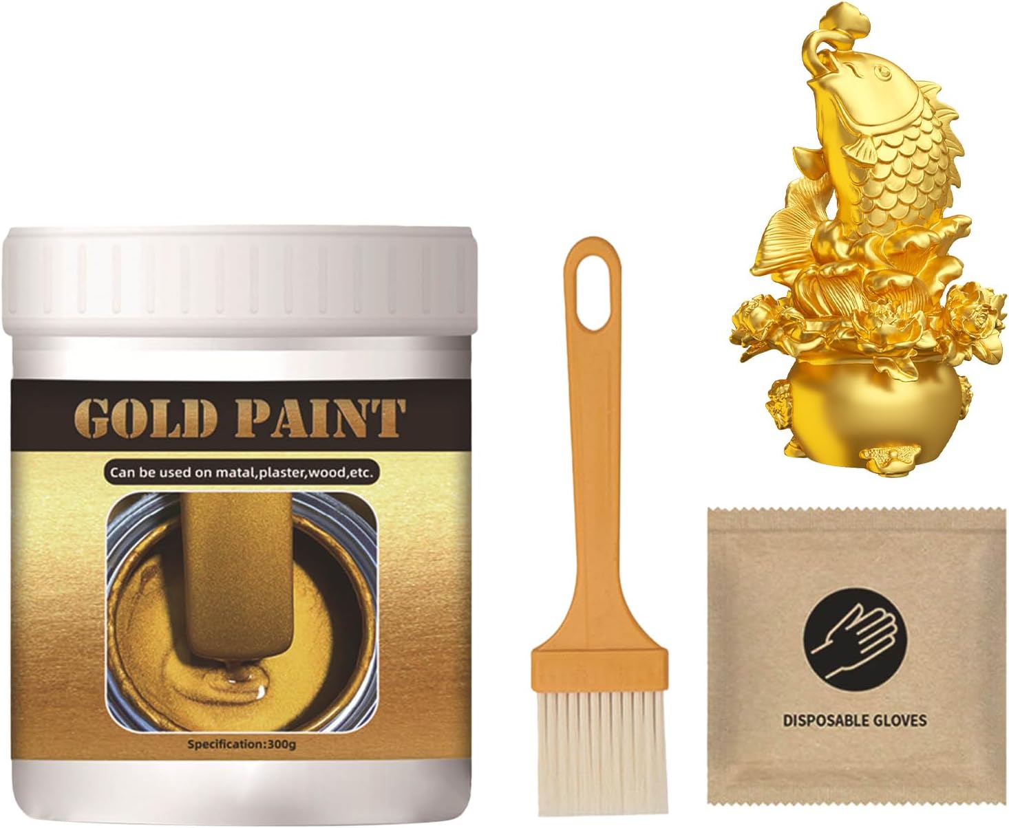 Gold Paint - Water-Based Quick Drying Formula | Liquid Gold Leaf Coating Non Toxìc | Rust Proof 300g Góld Powder Pigment for Door Window Iron Railing Furniture Wall Crafts