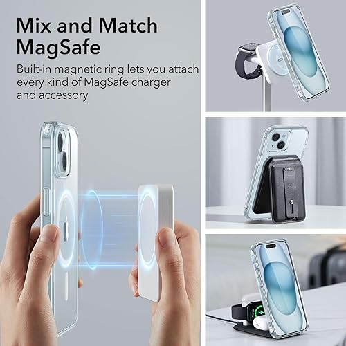 Vista 702 de ESR Funda para iPhone 15 Pro Max, compatible con MagSafe, de grado militar, negro transparente