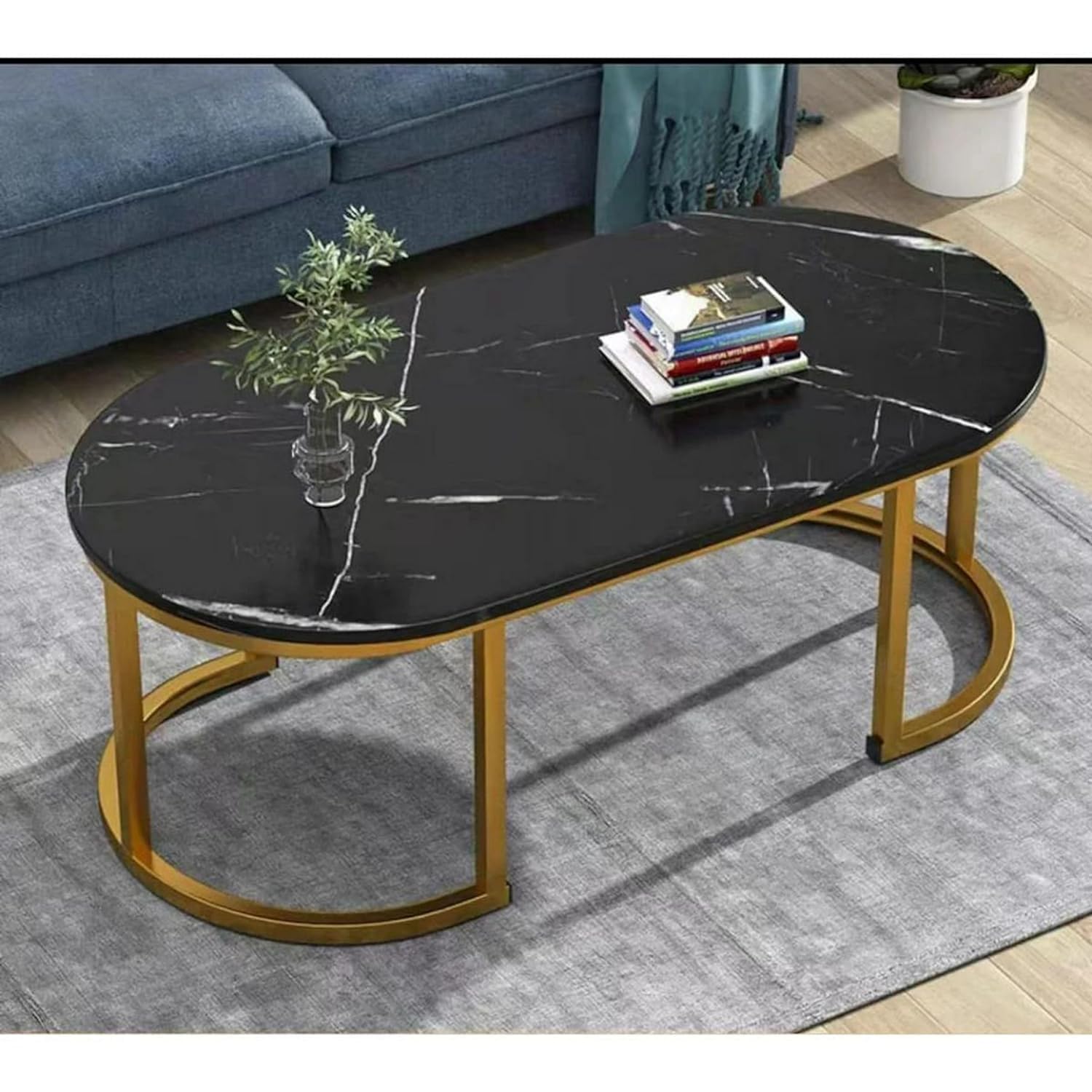 Vital Living Room Coffee Table Decoration Accessories Luxury Writing Table White Modern Design Muebles Living Room Furniture (Black + Gold, L100 * W60 * H45)