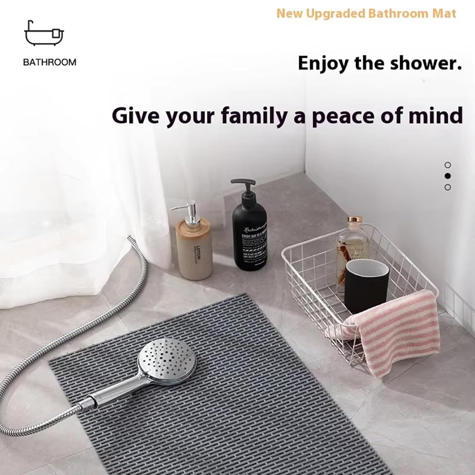 Extra große PVC-Duschmatte, rutschfest, ausgehöhlte Badewannenmatte für Dusche, übergroße rutschfeste Badematten für Innen- und Außendusche, Grau, 88,9 x 149,9 cm