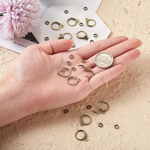 Miniatura 4 de KISSITTY Juego de 250 pendientes de aro con palanca redonda de latón con aro abierto, juego de aros de bronce antiguo francés para hacer joyas