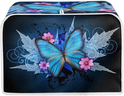Funda para tostadora de mariposa azul de 2 rebanadas, cubierta antipolvo para bolsa de tostadora con mango superior, cubierta de horno tostador de