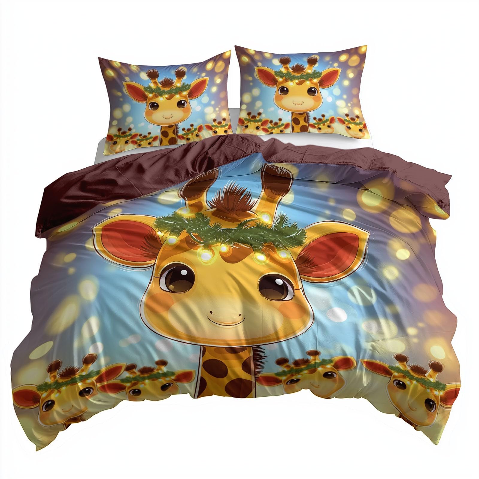Juego de cama reversible con diseño de jirafa de dibujos animados