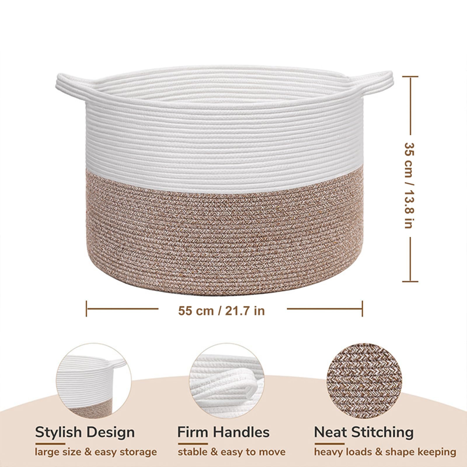 Woven Storage Baskets, 83L Soft Foldable Woven Laundry Basket with Handle, Blanket Basket Living Room - Image 2