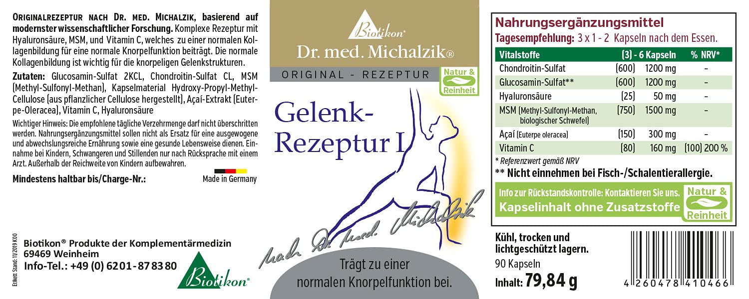 Gelenk-Rezeptur I + II nach Dr. Michalzik, Glucosamin, 150 Kapseln