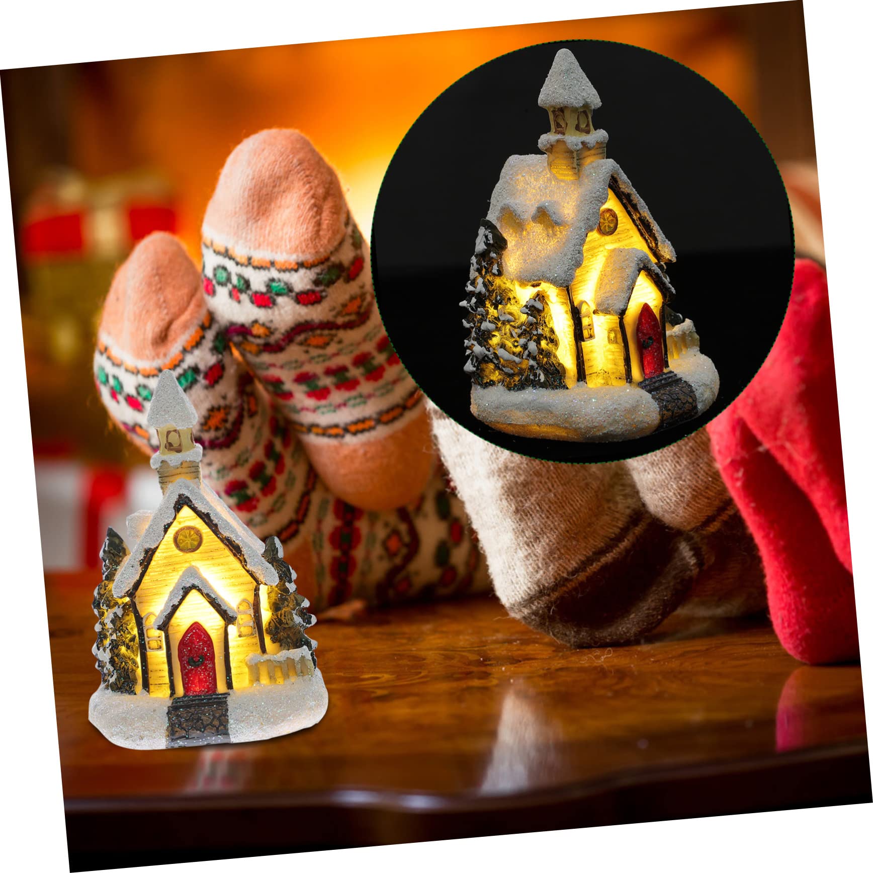 Garneck Miniature Christmas House Resin Decor for Desktop Ideal Housewarming Present