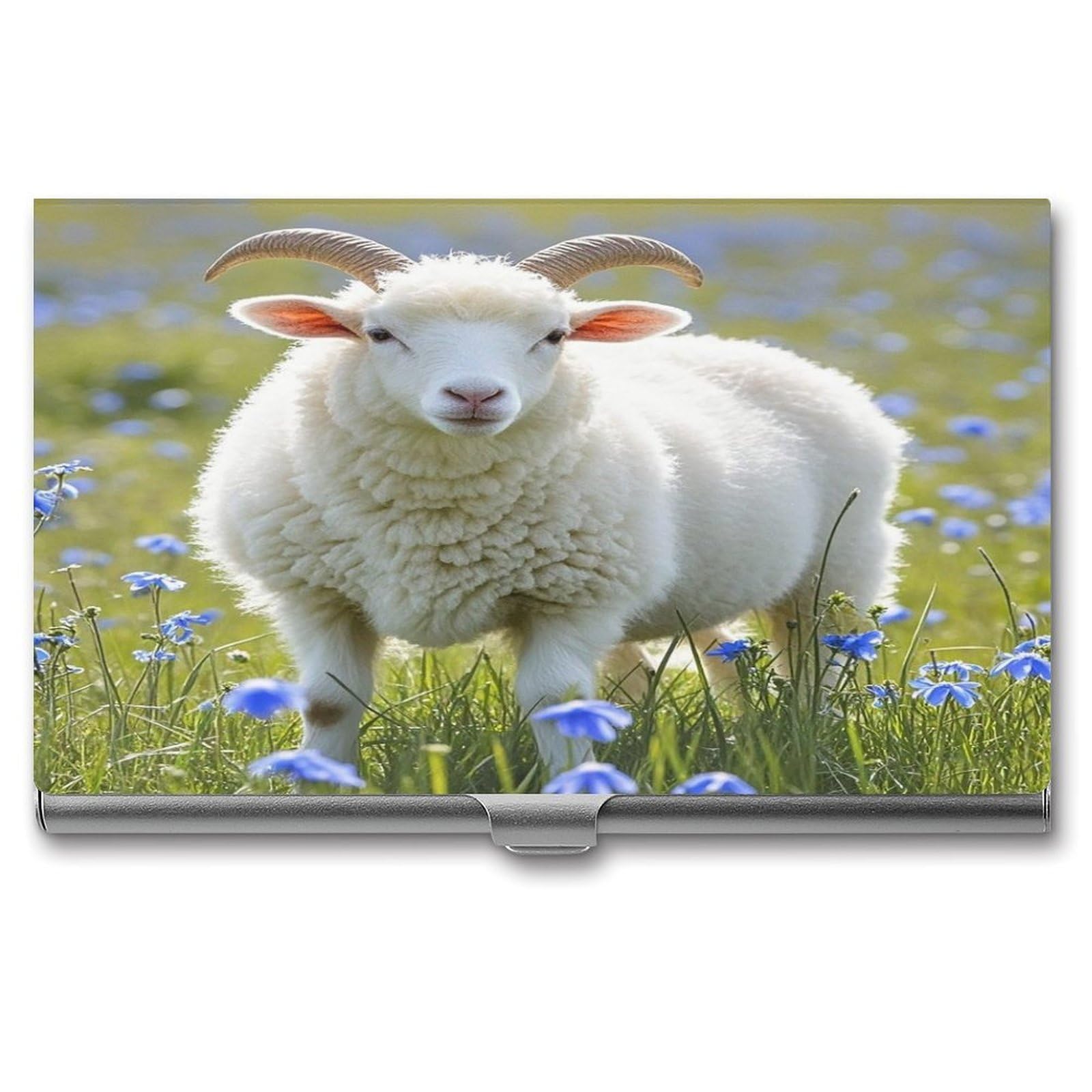 FekiLoot Sheep Business Card Holder for Men Women Metal Slim Organizer Business Card Carrier Wallet Name Cards Holder Retro Slim Pocket Purse Small Portable Card Case