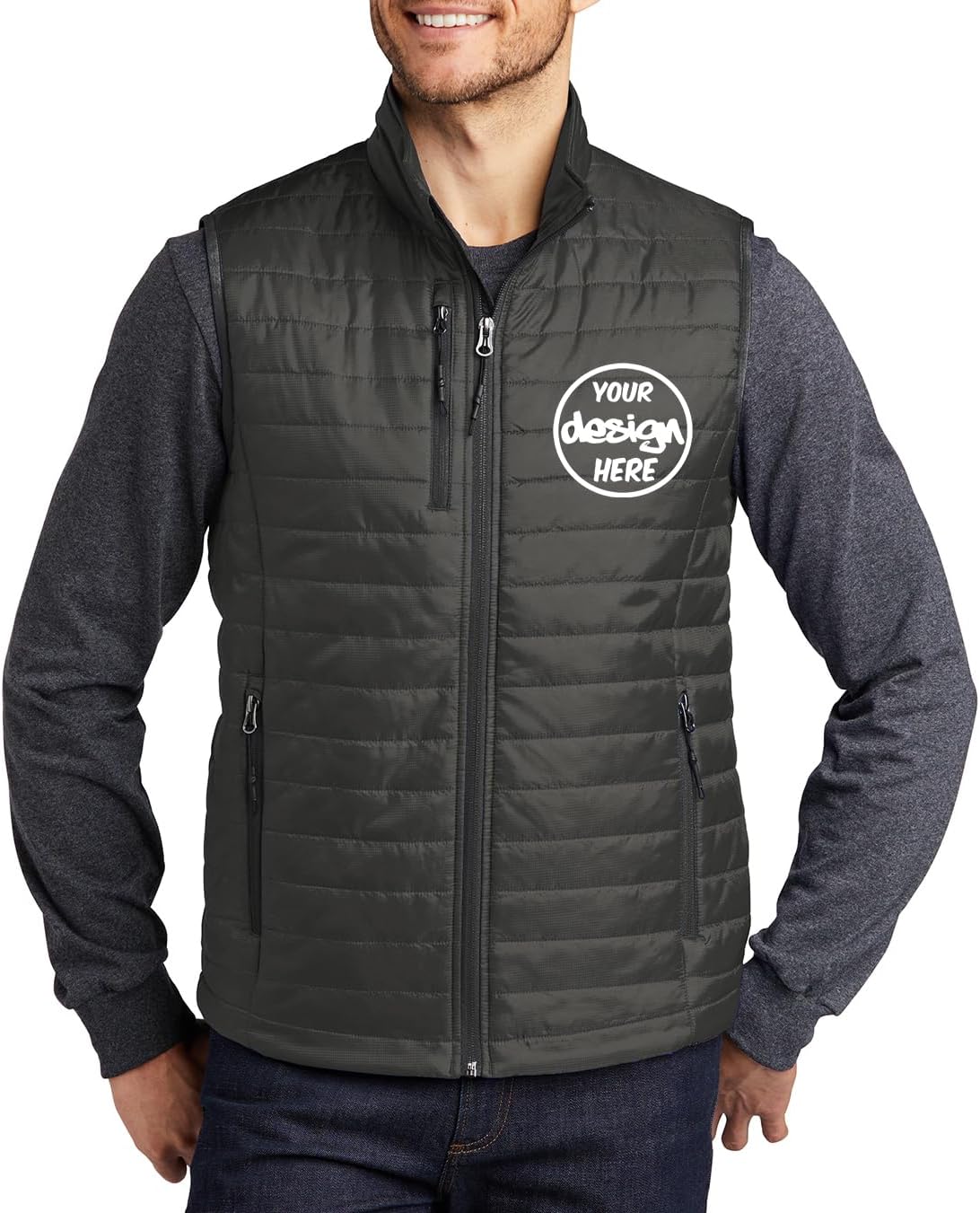 INK STITCH Men J851 Custom Personalized Embroidery Logo Texts Puffer Packable Winter Vests
