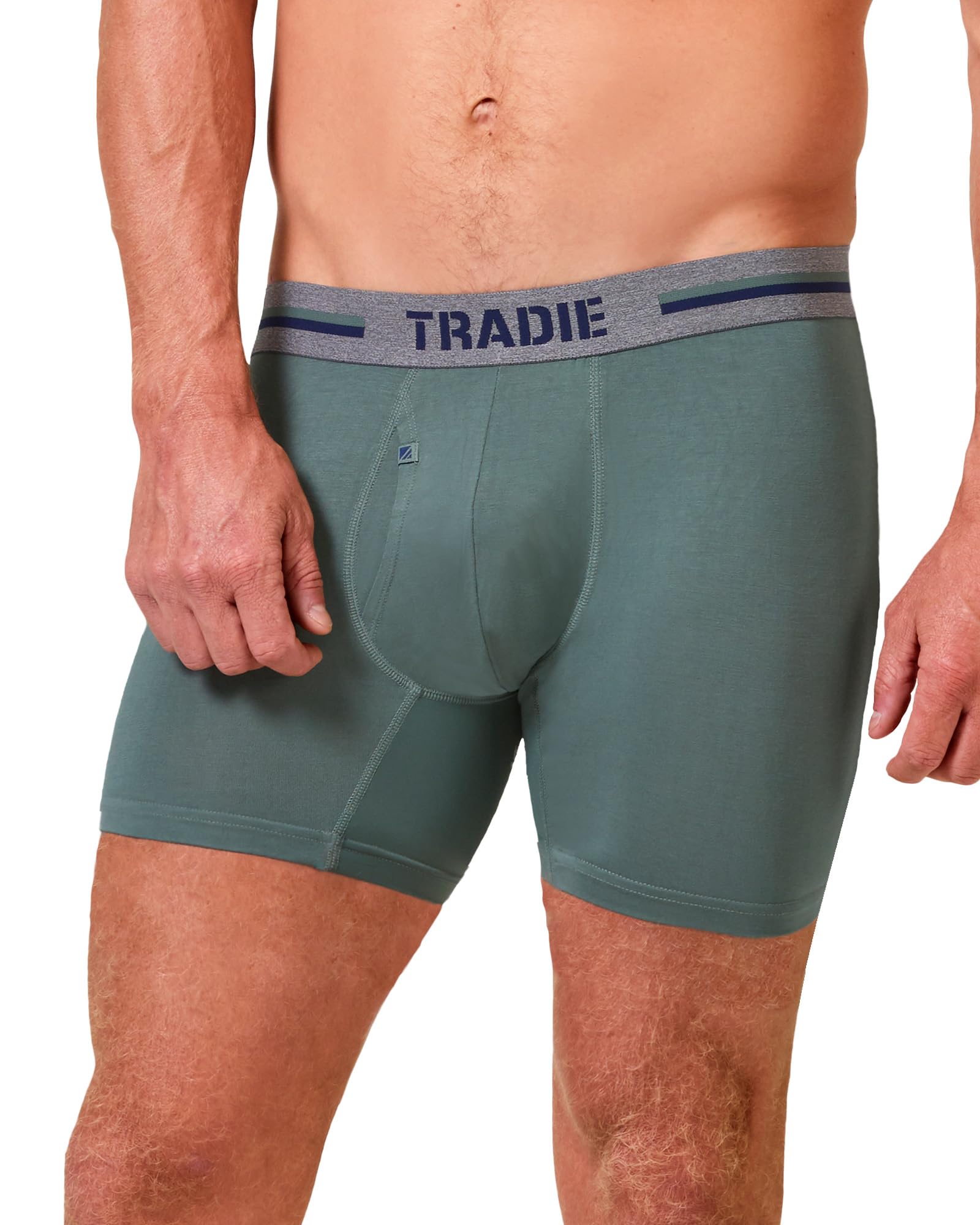 Tradie Men's Khaki Viscose Derived From Bamboo No-Chafe Mid Length Boxer Brief, M