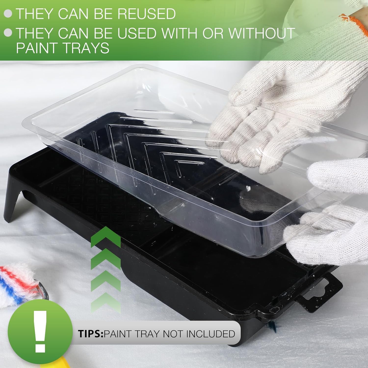 Geelin 120 Pcs Paint Tray Liner 4 Inch Small Paint Tray Paint Pan Liners Mini Paint Liners Disposable Paint Roller Tray with Deep Paint Pocket and Textured Ridge Compatible with Most 4" Paint Rollers