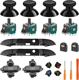 Kit de reparo para controle Xbox One S/X, polegares, joysticks analógicos 3D, amortecedor LB RB, Dpad, botões ABXY, conector de fone de ouvido, peças de substituição para controle Xbox One (modelo: 1708) (preto ABXY)
