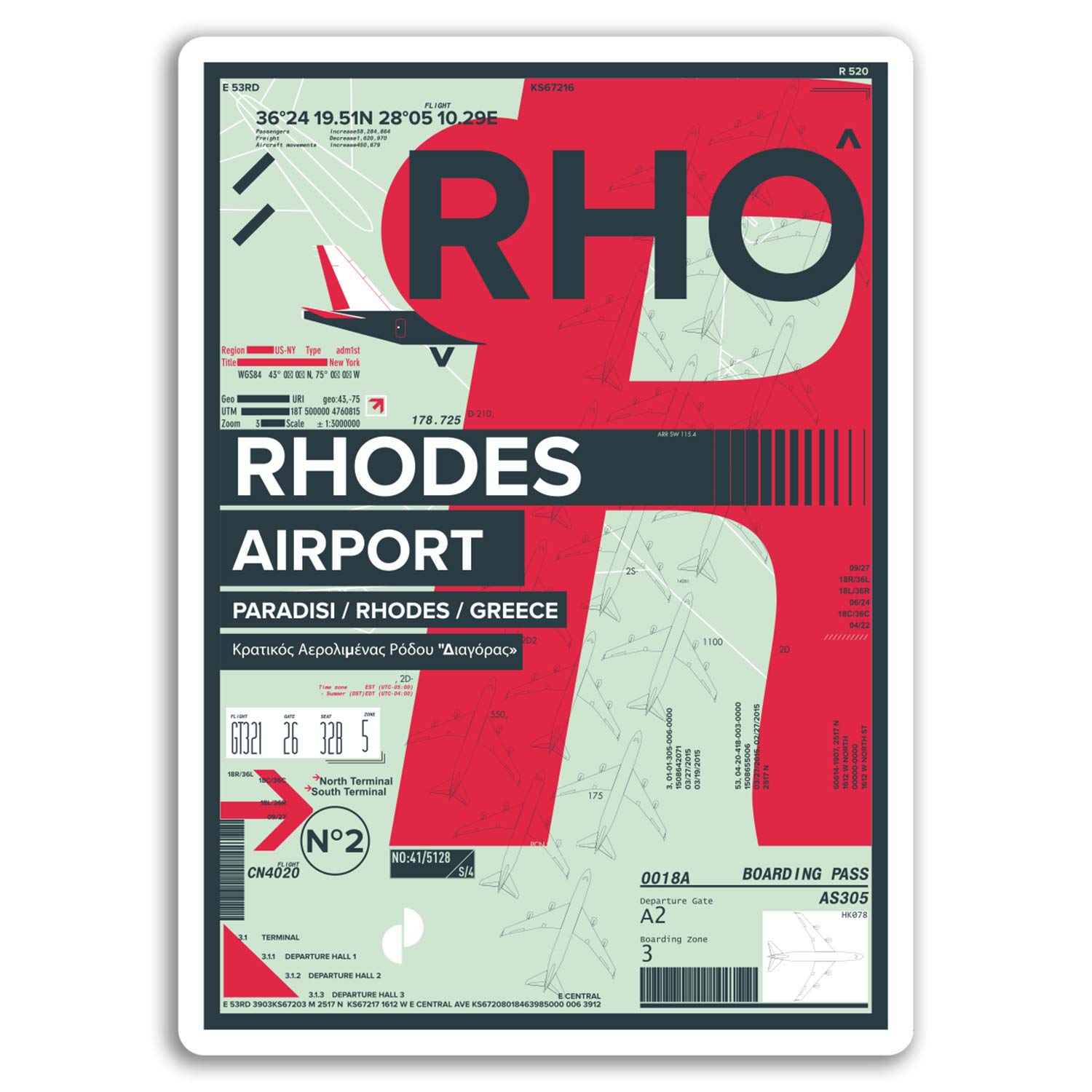 Destinationvinyl Multi 2 X 10Cm Rhodes Airport Vinyl Stickers - Greece Travel Sticker Luggage #17447 (10Cm Tall)