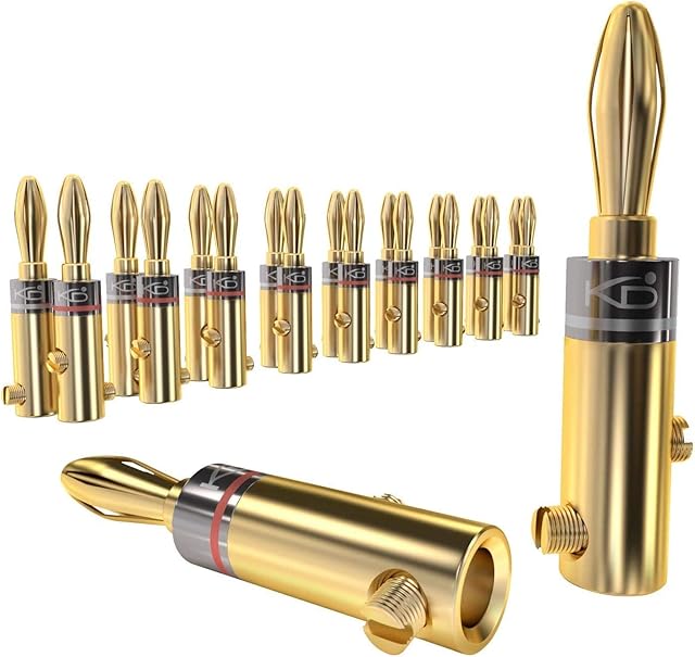 KabelDirekt Banana Plugs 10 pairs (for speaker wire up to 6mm², allow flexible connection to speakers, amplifiers, A/V receivers, power amplifiers & stereo systems, fixing screws, gold plated)