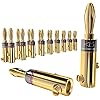 KabelDirekt - Banana Plugs - 10 pairs (for speaker wire up to 6mm^2, allow flexible connection to speakers, amplifiers, A/V receivers, power amplifiers & stereo systems, fixing screws, gold plated)