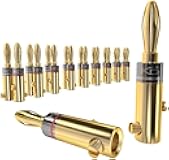 KabelDirekt – Banana Plugs – 10 Pairs (for Speaker Wire, AWG 10-16, Allow Flexible Connection to Speakers, amplifiers, A/V receivers, Power amplifiers & Stereo Systems, Fixing Screws, Gold Plated)