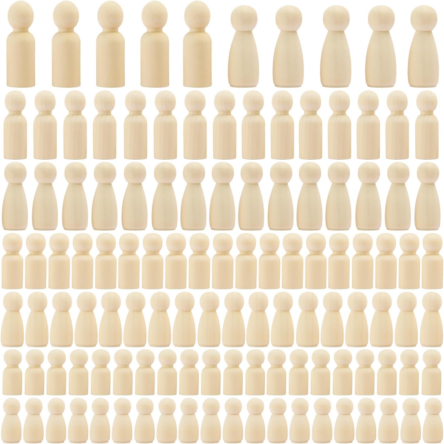 150 Pieces Wooden Peg Doll, Unfinished Wooden Peg Dolls in Different Shapes and Sizes, Perfect for DIY Art and Craft, Painting, Table Setting by GNIEMCKIN