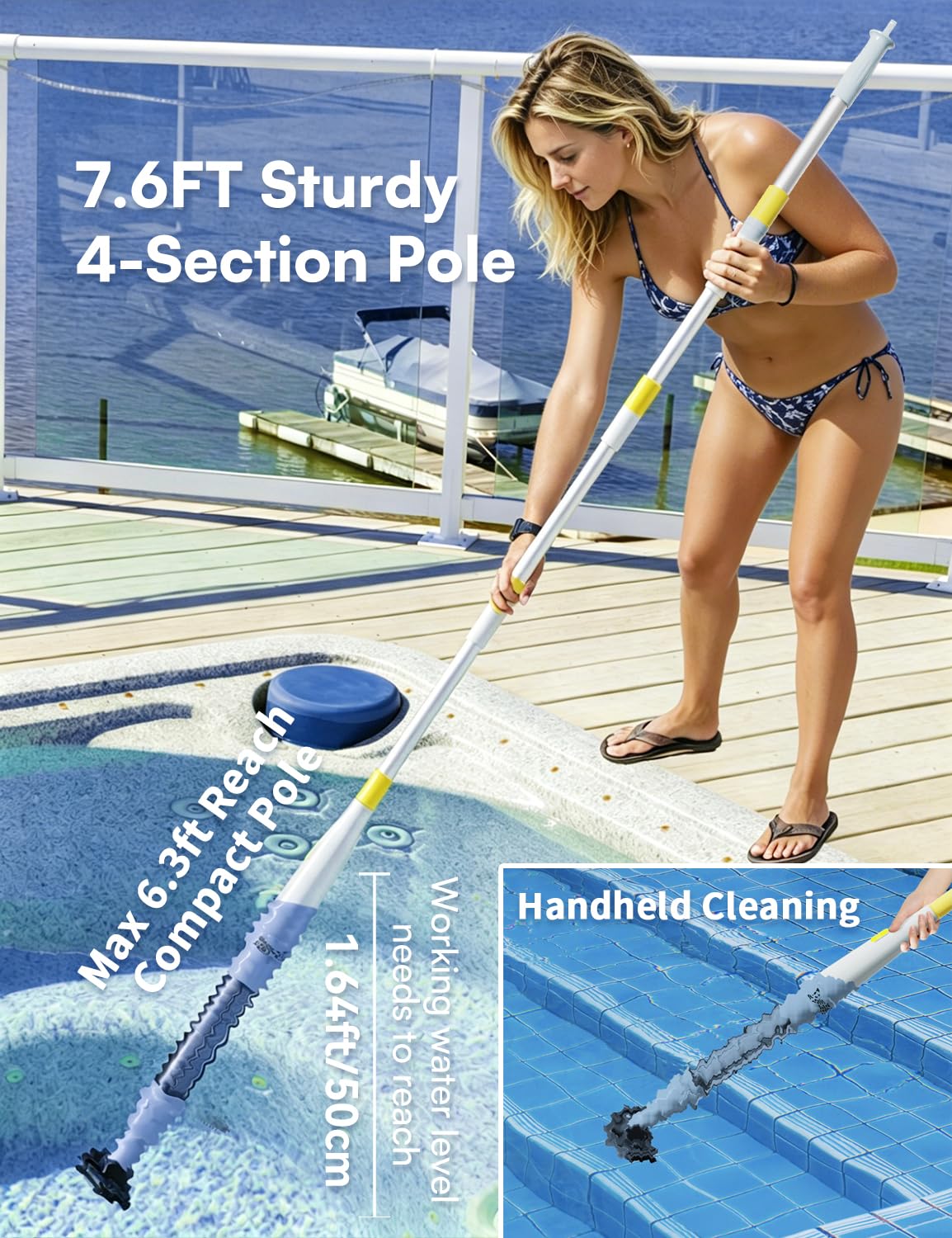 Aspirateur portatif pour spa et jacuzzi – Petit aspirateur sans fil de piscine hors sol, autonomie de 90 minutes, aspiration puissante de 20 GPM, rechargeable, idéal pour nettoyer les débris et le