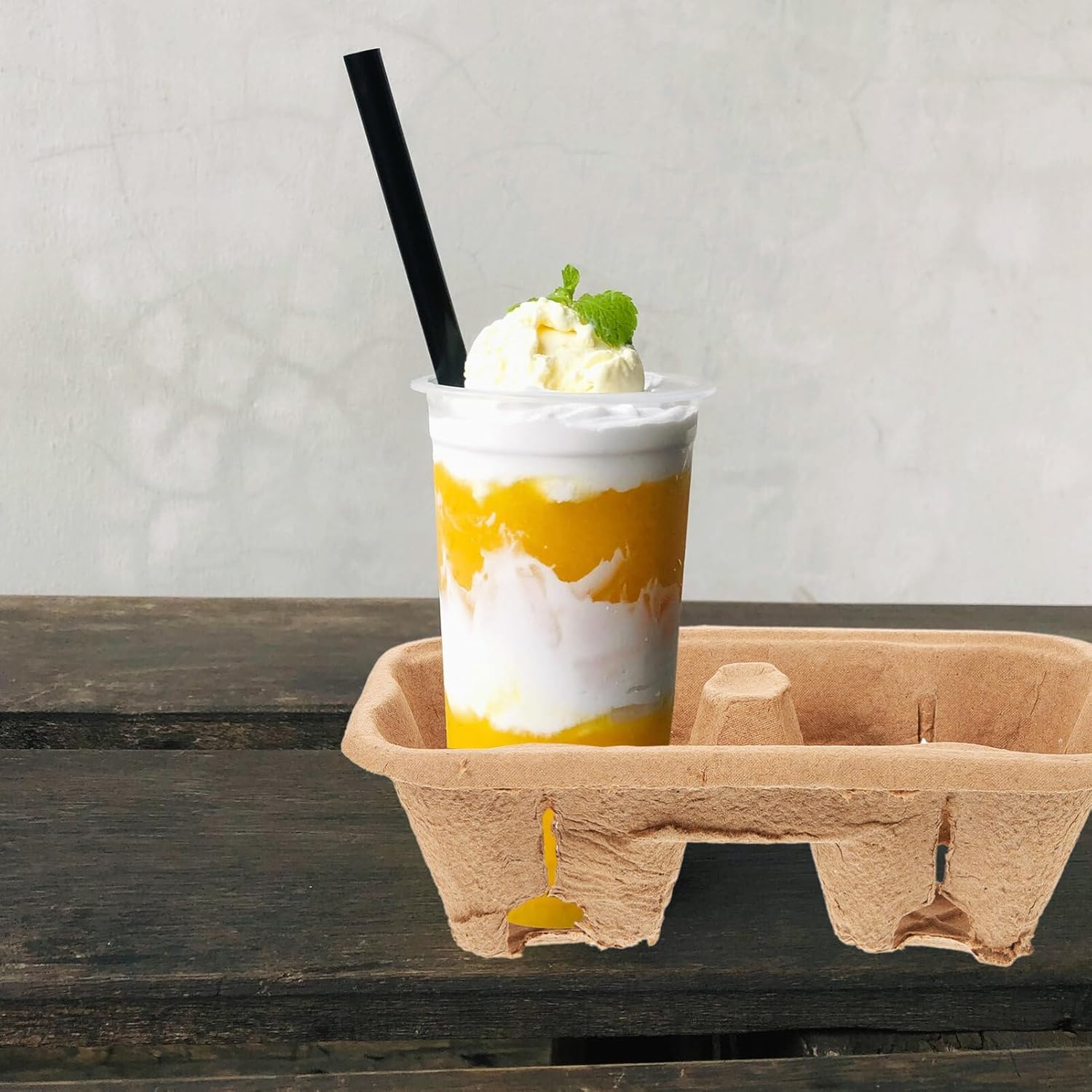50pcs 2-Cup Pulp Fiber Drink Carrierto Go Coffee Cup Holder Disposable Take-Out Cup Carriers Holders for Coffee Hot Cold Drinks Beverages