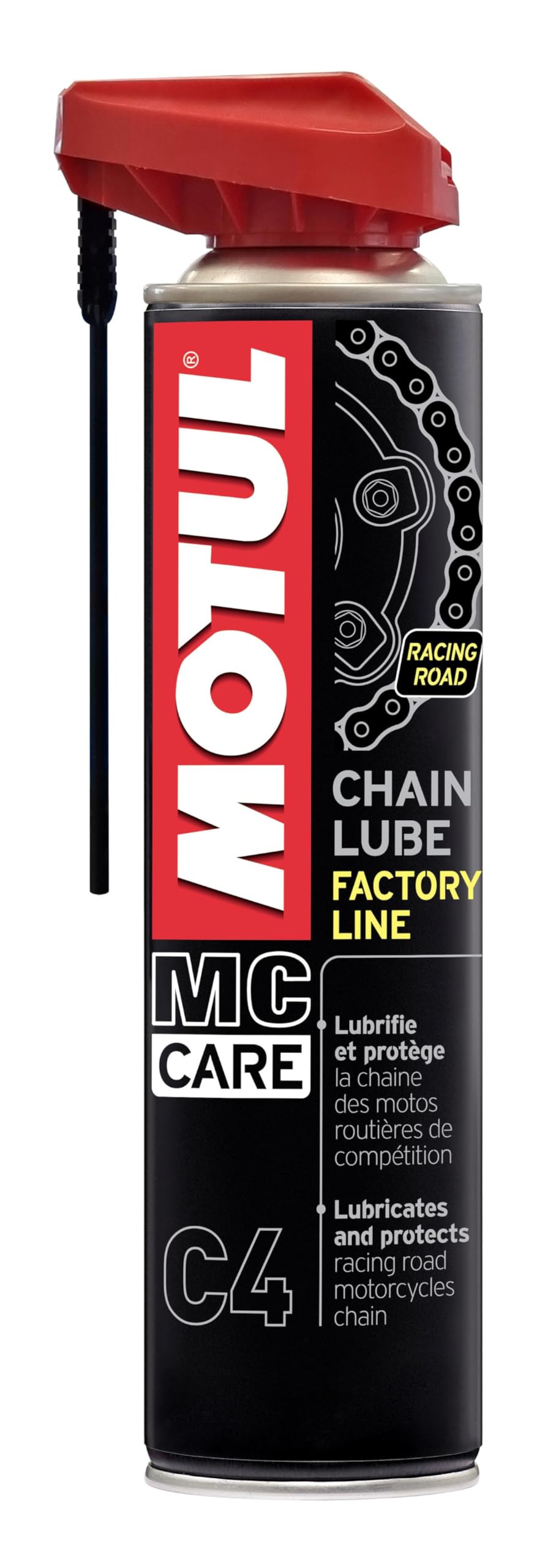 Motul - Lubrificante per Catene di Moto da Corsa - Aerosol Bianco - velocità e Resistenza - Compatibile con O-Ring, X-Ring, Z-Ring - MC Care Chain Lube Factory Line C4-400 ml