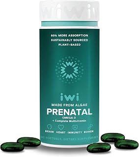 Iwi Life Prenatal Multivitamin, 60 Softgels (30 Servings), Vegan, Plant-Based Algae Omega 3 with EPA + DHA, Folate, Iron, Vitamin A, B12, C, D3, Calcium, Pregnancy Dietary Supplement for Mom & Baby