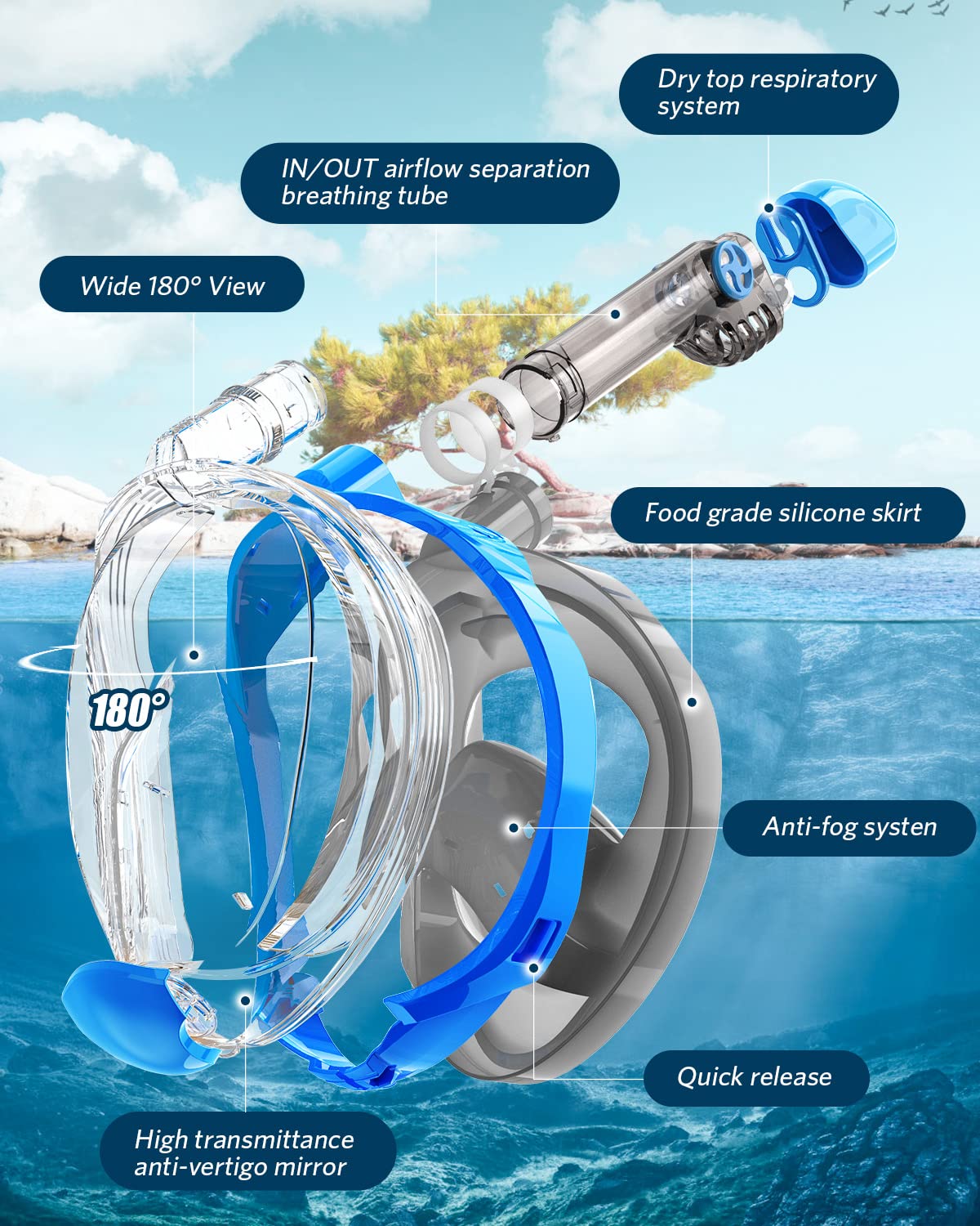 Snapklik.com : QingSong Full Face Snorkel Mask For Adults, Snorkeling Gear