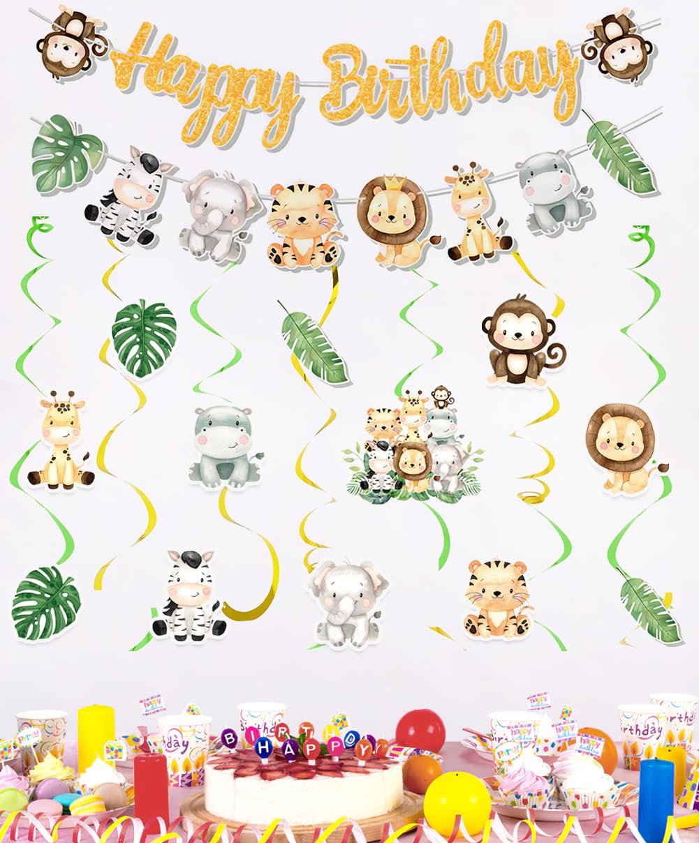 Wild One wiszące zawijasy sufitowe serpentyny dekoracje dla chłopców dzieci dżungla safari zwierzę 'Happy Birthday' baner znak dekoracja na imprezę baby shower artykuły imprezowe dekoracja pokoju