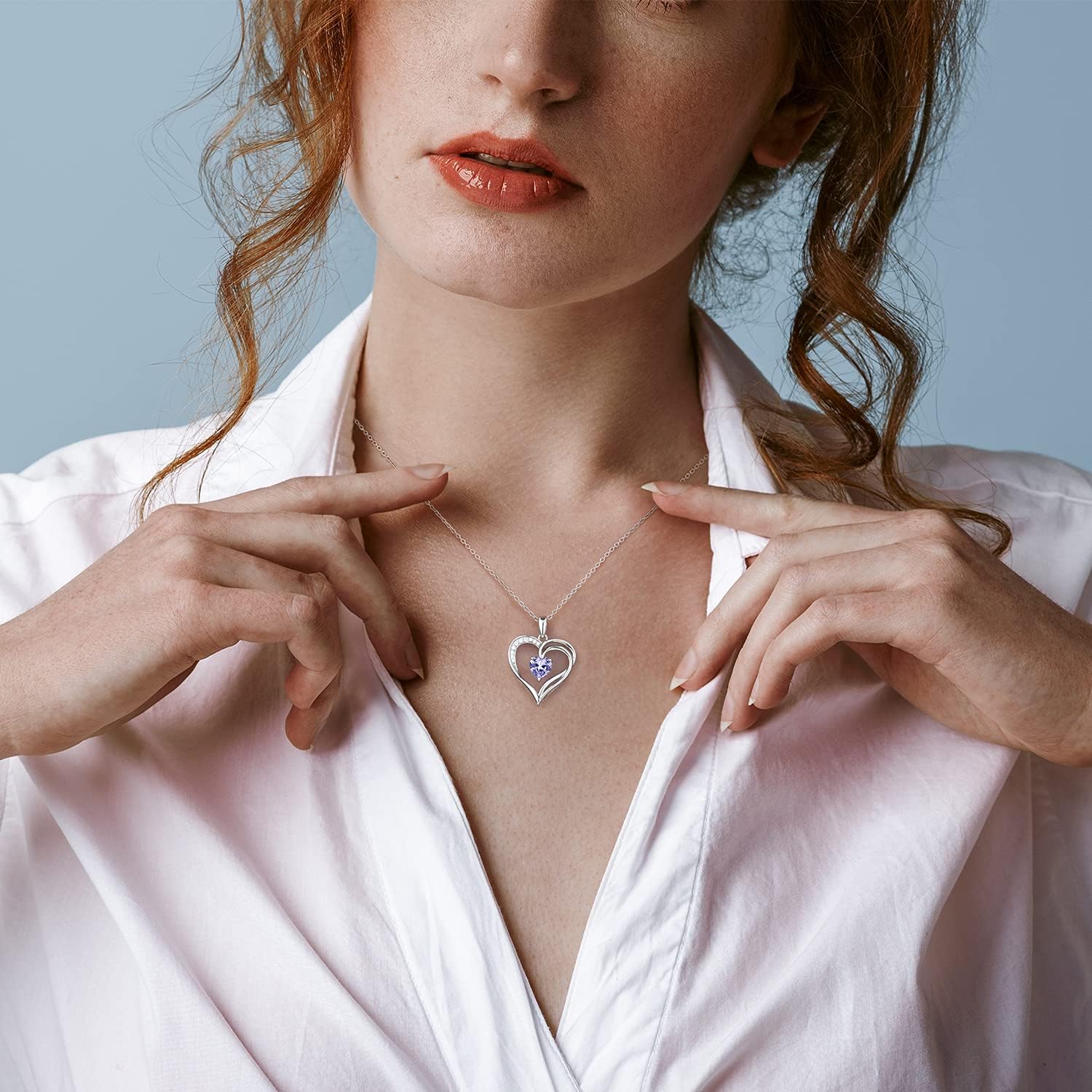 925 Sterling Silver Heart Necklace for Women Birthstone Necklace Silver Jewelry for Womens Jewelry Gifts for Women Her Mom - Image 4