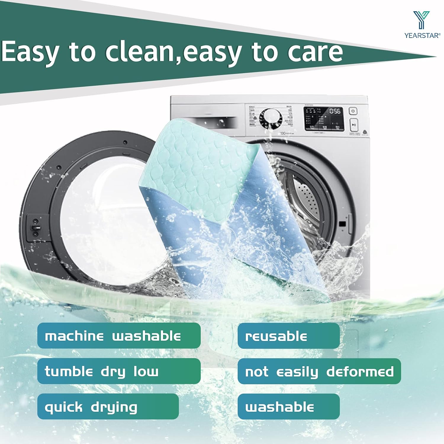 YEARSTAR Reusable Underpads Multi-Layer Washable Incontinence Bed Pads Super Absorbent Soft Pet Pads, Waterproof Sheet Non-Slip Mattress Protector for Adults, Seniors,Kids and Pets (3Pack)