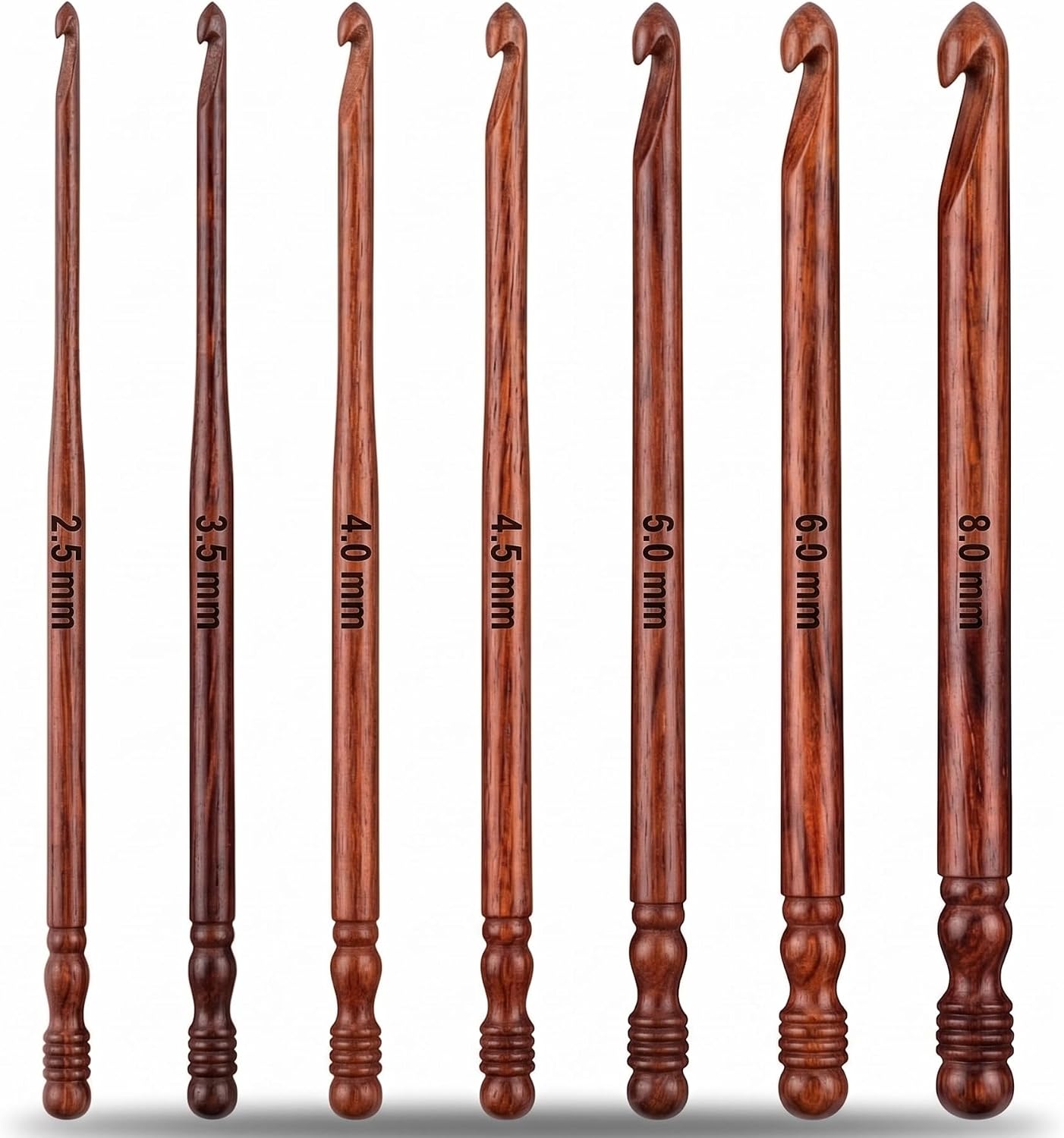 Wooden Crochet Hook Set of 7 — Handcrafted Rosewood Ergonomic Crochet Hooks 2.5mm 3.5mm 4mm 4.5mm 5mm 6mm 8mm | Premium Hand Turned Wood Crochet Needle Set Gift for Crochet Lovers