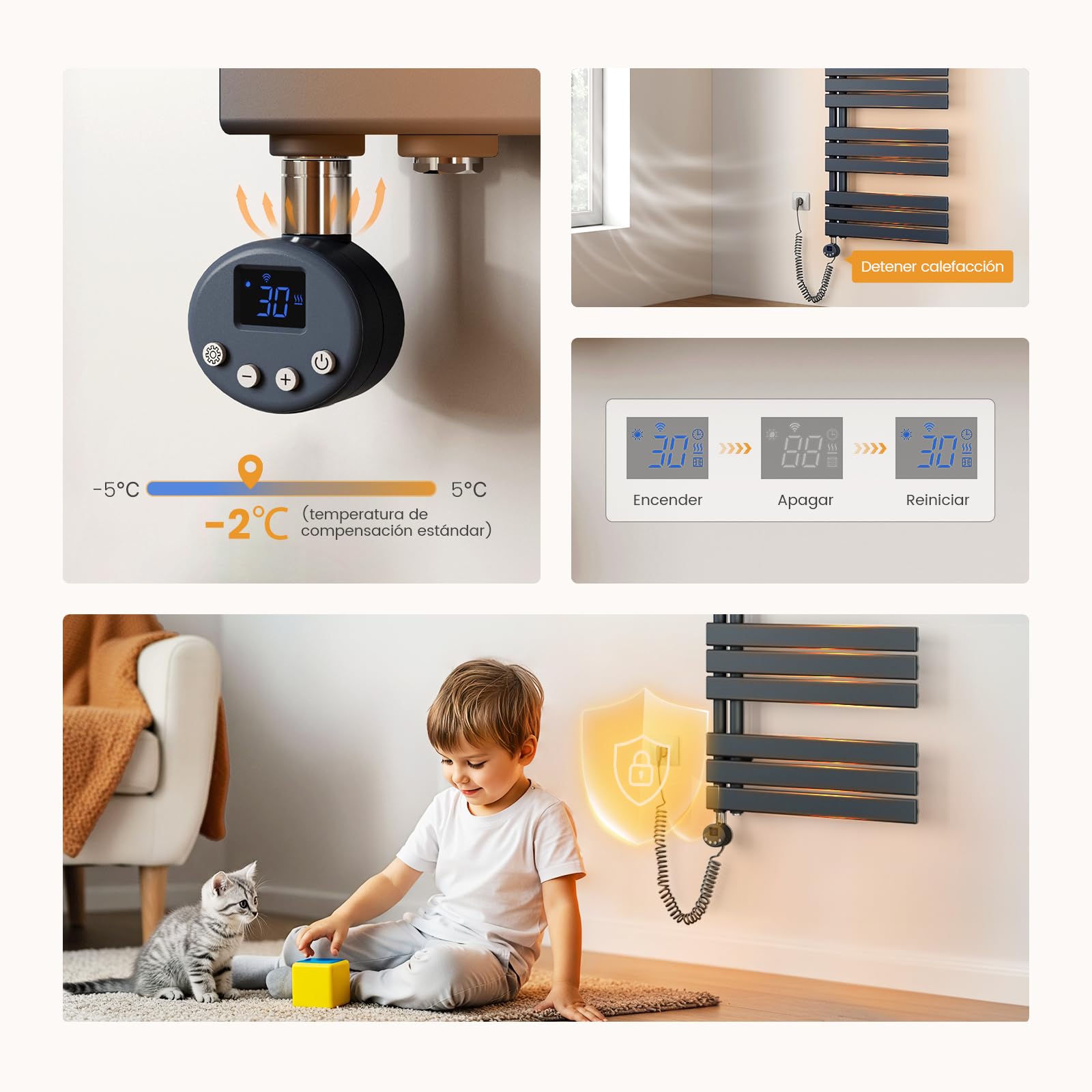 EMKE Radiador Toallero Eléctrico con WiFi Termostato 104x40 cm, Antracita | Toallero Eléctrico de Bajo Consumo, Resistencia Calefactora con Temporizador,Calienta Toallas,Secatoallas,400W