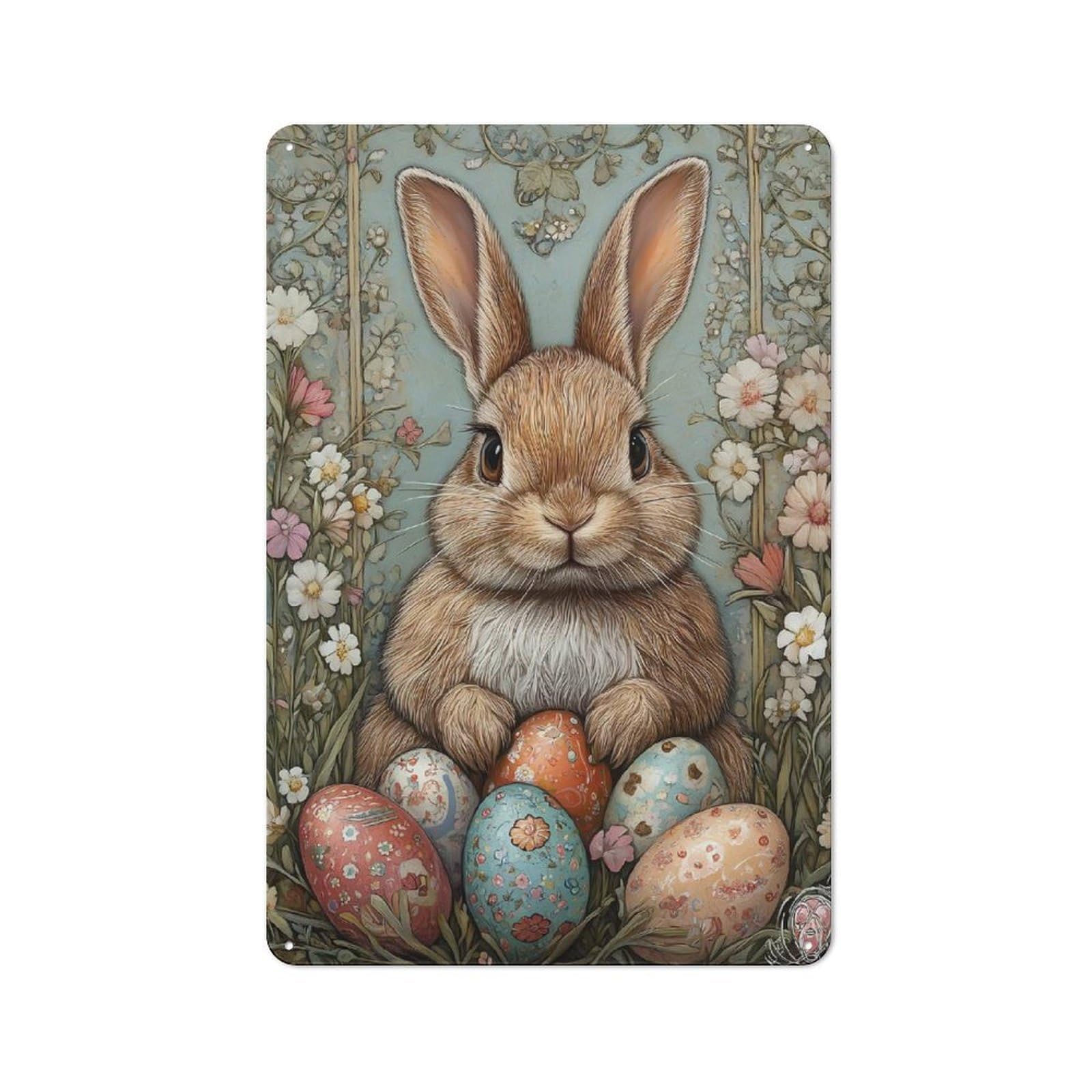 Junmoney Easter Bunny Art Nouveau Nostalgic Decorative Tin Plaque 30X20cm Featuring Classic Pub Decor For Cafe, Pub, Workshop Or Home Bar