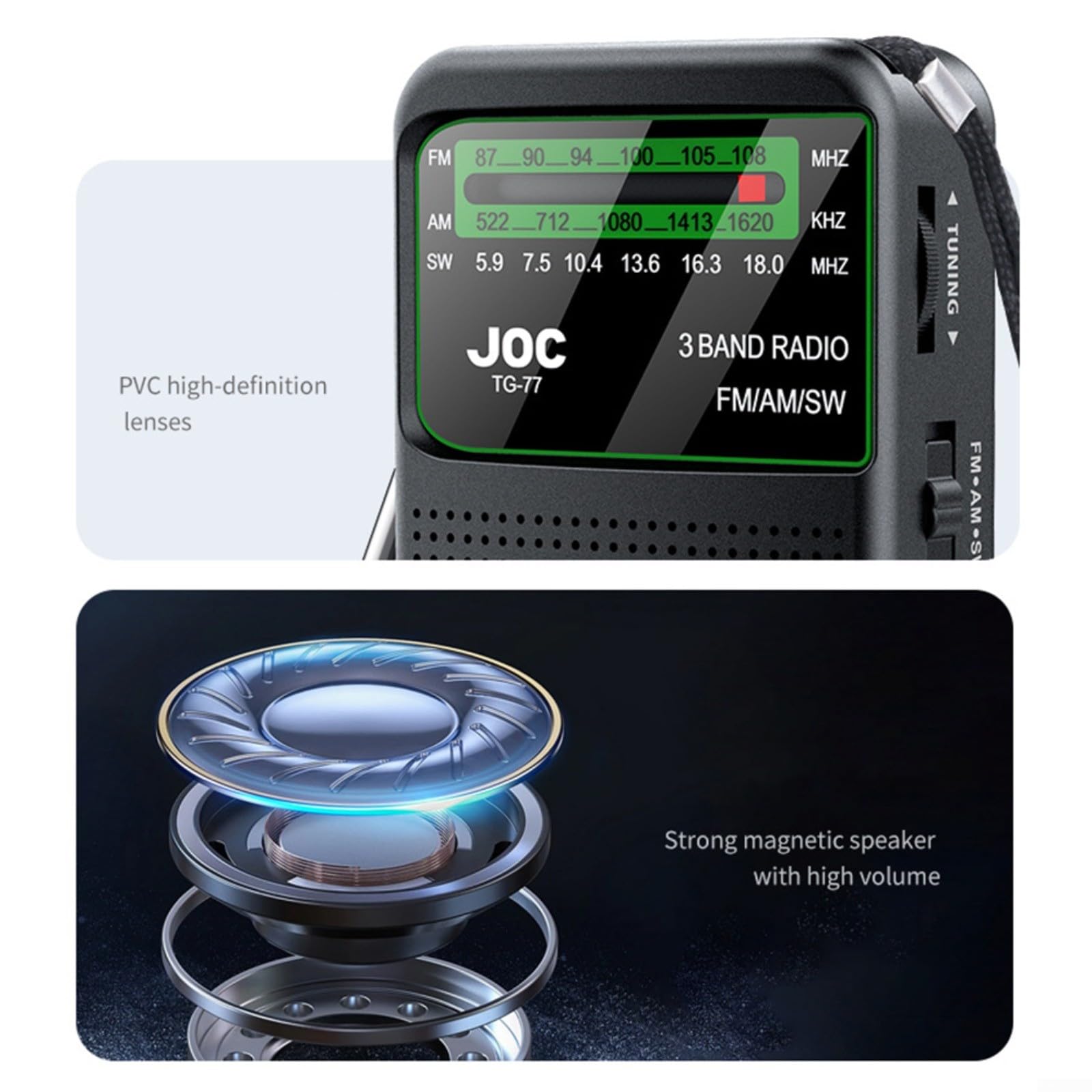 AM/FM/SW Small Transistor Radio Pocket Handheld Rechargeable Battery 3W Speaker Exceptional Reception Compact Portable For Travel Outdoor Activities (Black - View #9