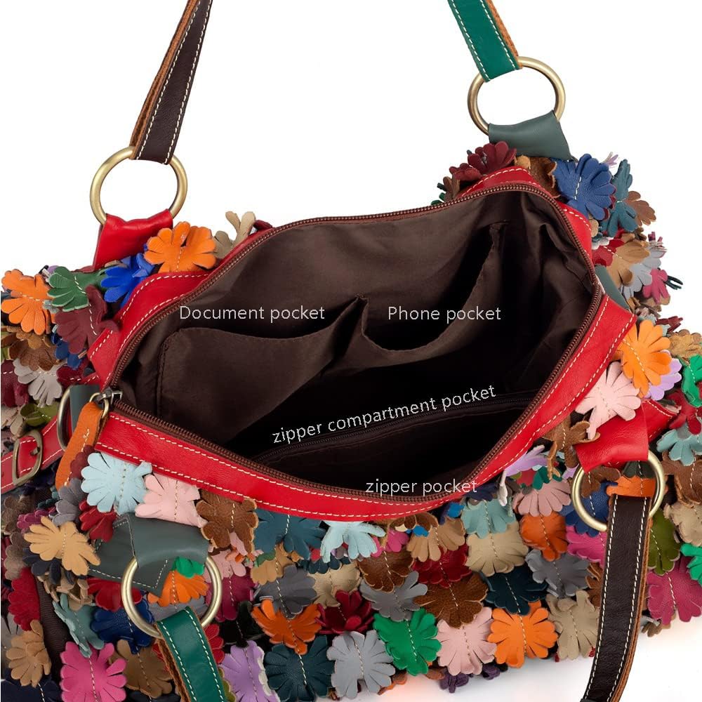 Women Multicolor Hobo Handbag Multi-Floral Tote Purse Leather Shoulder Satchels