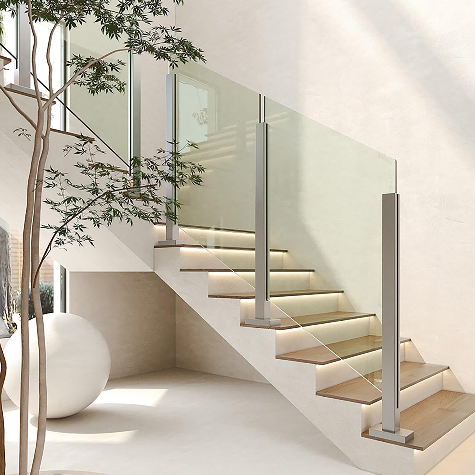 Zestaw szklanej balustrady balkonowej z kwadratową szklaną balustradą, słupek ze stali nierdzewnej do separacji schodów zewnętrznych, trwała i elegancka konstrukcja