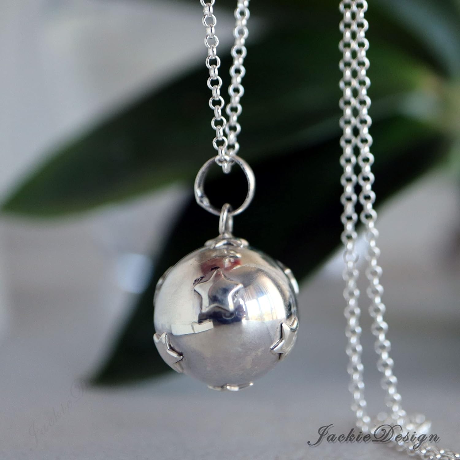 16mm Litte Stars Chime Sound Bali Sterling Silver Harmony Ball Necklace LS68