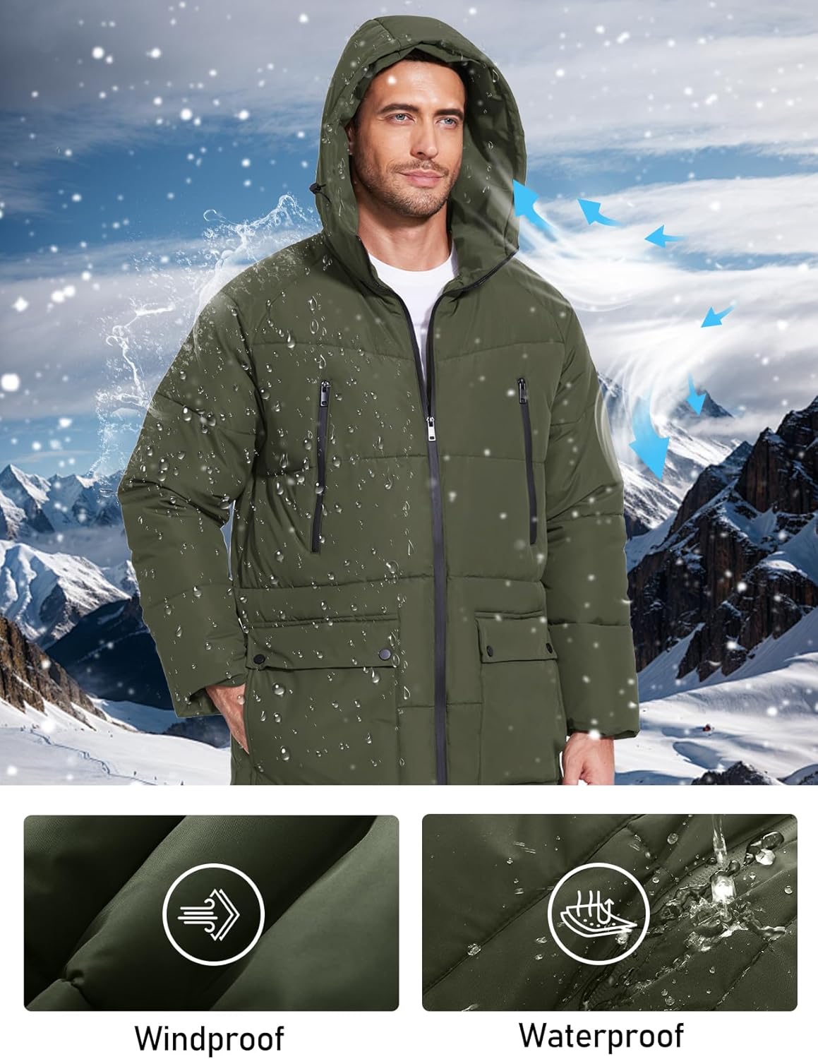 Flygo Men's Long Parka Winter Coats Hooded Puffer Jacket Heavy Warm Water-Resistant Outerwear Cold Weather - Image 2