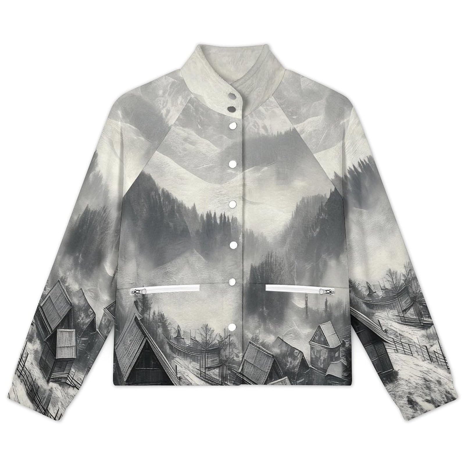 OFFSUM Veste Polaire Pour Femme - Paysage De Montagne Veste D'Hiver Coupe-Vent Pour Le Sport En Extérieur, Manteau Avec Poche, Cardigan Tendance.