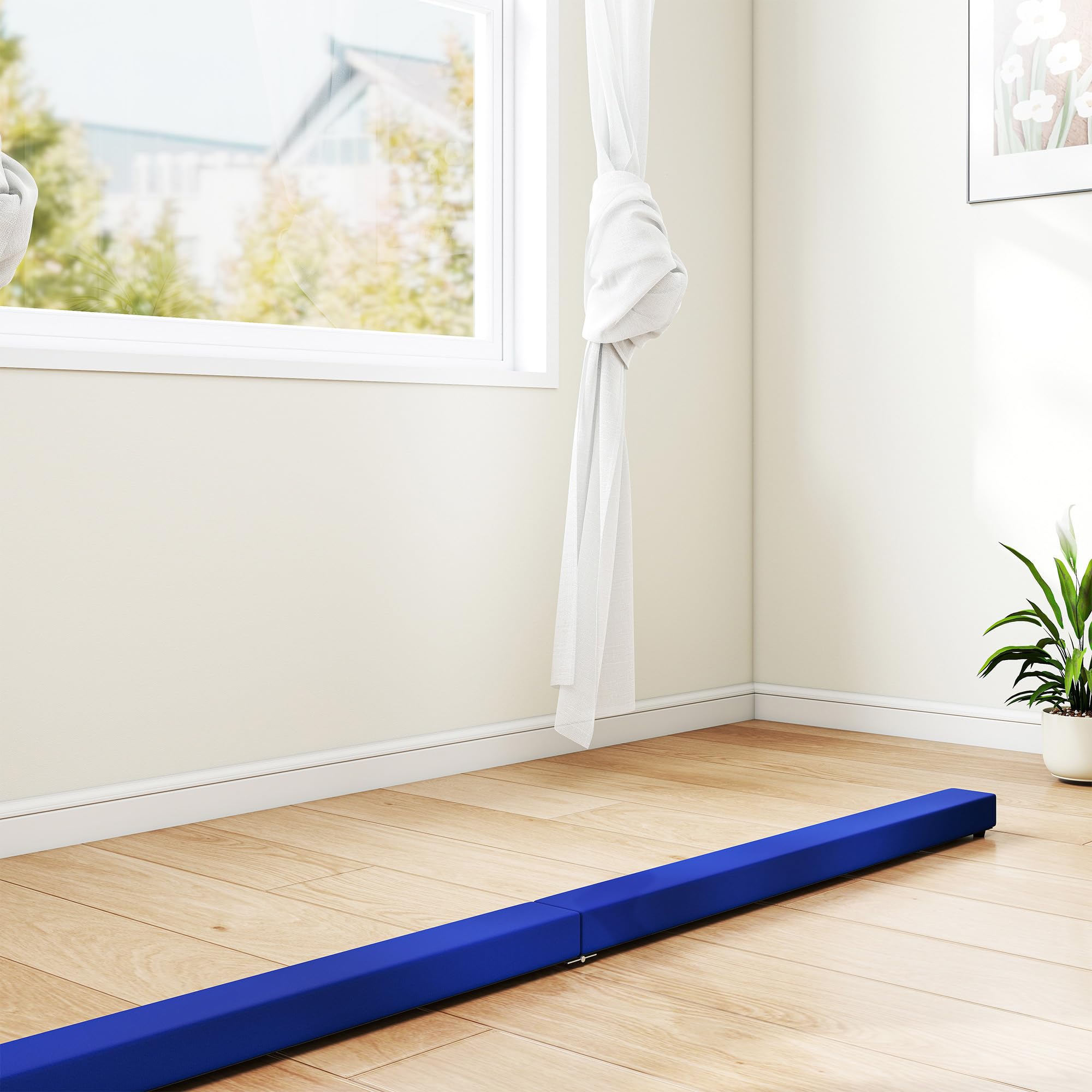 SPORTNOW Trave da Ginnastica Pieghevole, 240 cm, in Velluto, con Fondo Antiscivolo, Attrezzatura per l'allenamento da Ginnastica per Bambini e Adulti, Blu
