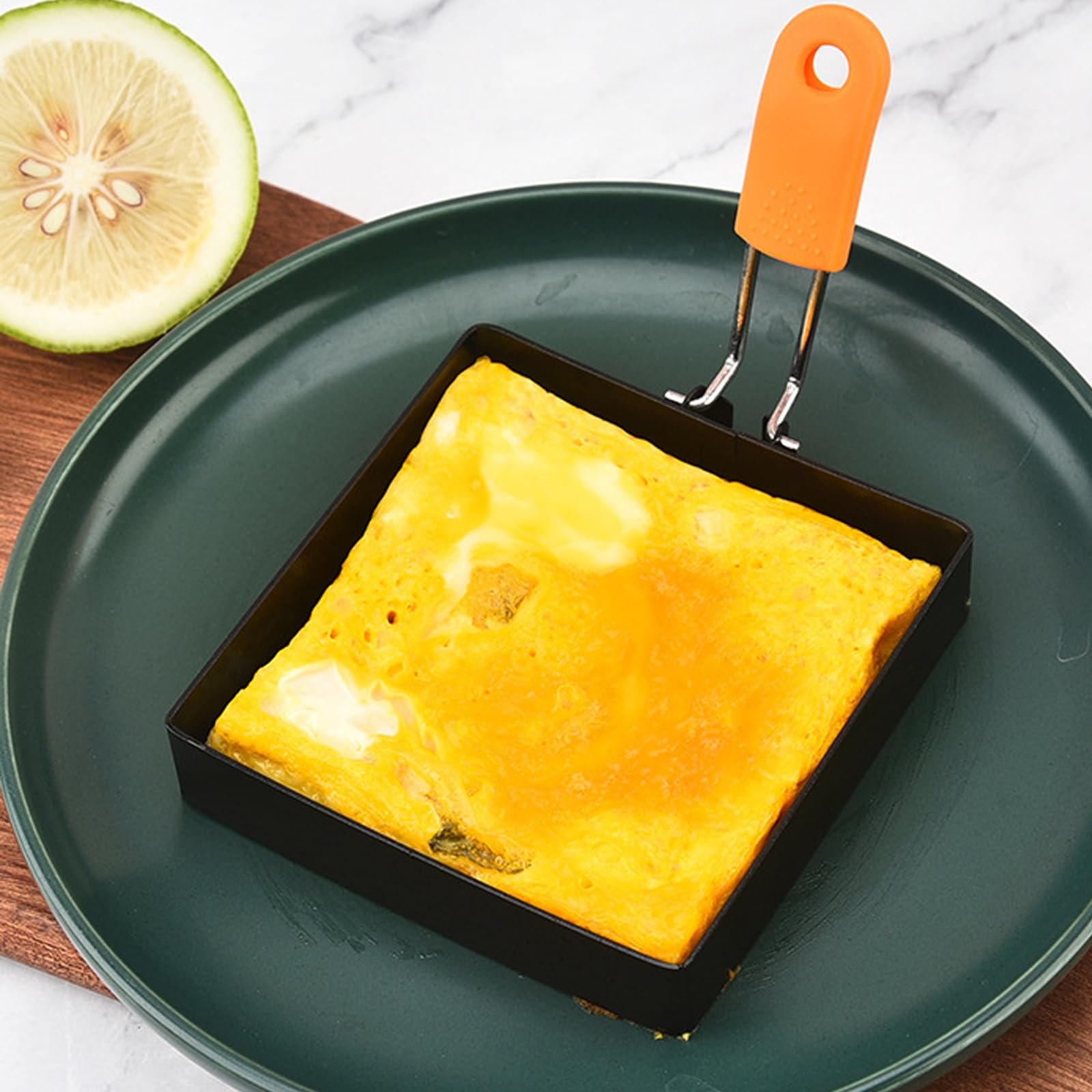 4 anillos cuadrados grandes para huevos cuadrados de 4 pulgadas para freír huevos a la plancha, molde cuadrado de acero inoxidable antiadherente de 4 pulgadas, molde cuadrado para tortitas con mango 3