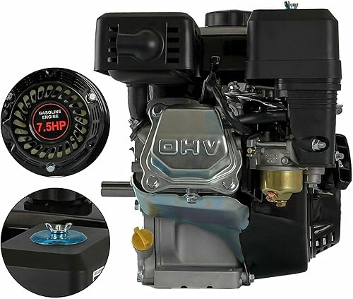 Miniatura 7 de YIPONYT Motor de gasolina de 210 CC 7.5 HP, motor de gasolina de grado industrial OHV de 4 tiempos, eje horizontal, retrocesoarranque de arranque,