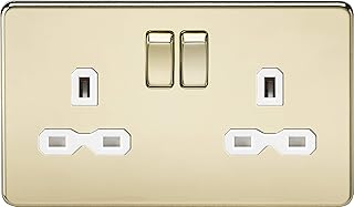 Knightsbridge SFR9000PBW Screwless 13A 2G Dp Switched Polished Brass with White Insert, Socket-Double