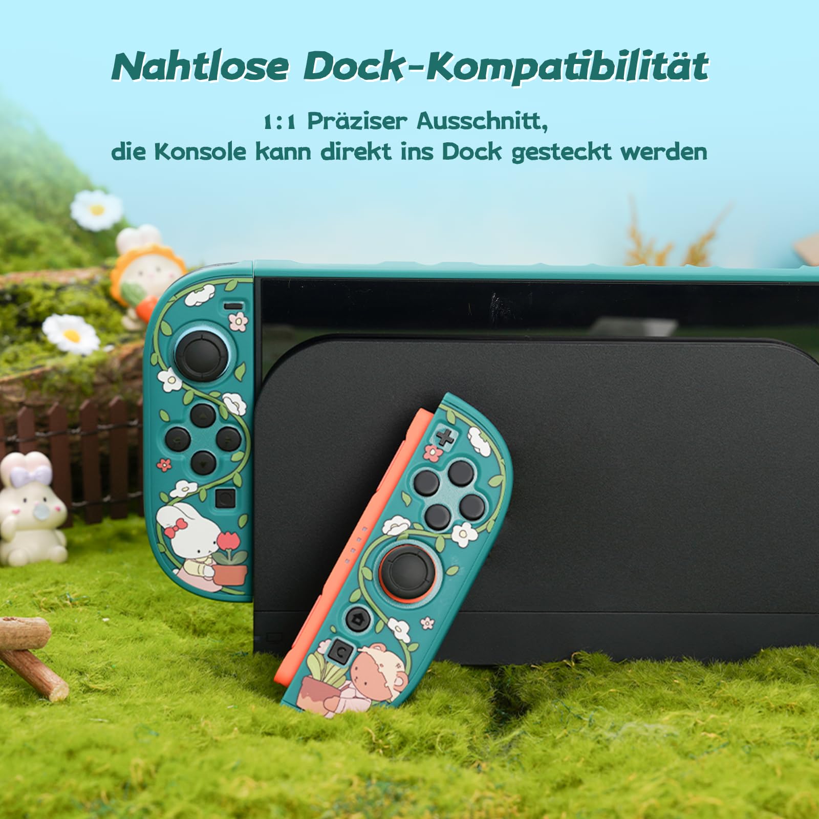GeekShare Schutzhülle kompatibel mit Switch 2, niedliche, dockbare Cartoon-Hülle kompatibel mit Switch 2, kratzfestes und stoßfestes Design – Bunny Garden