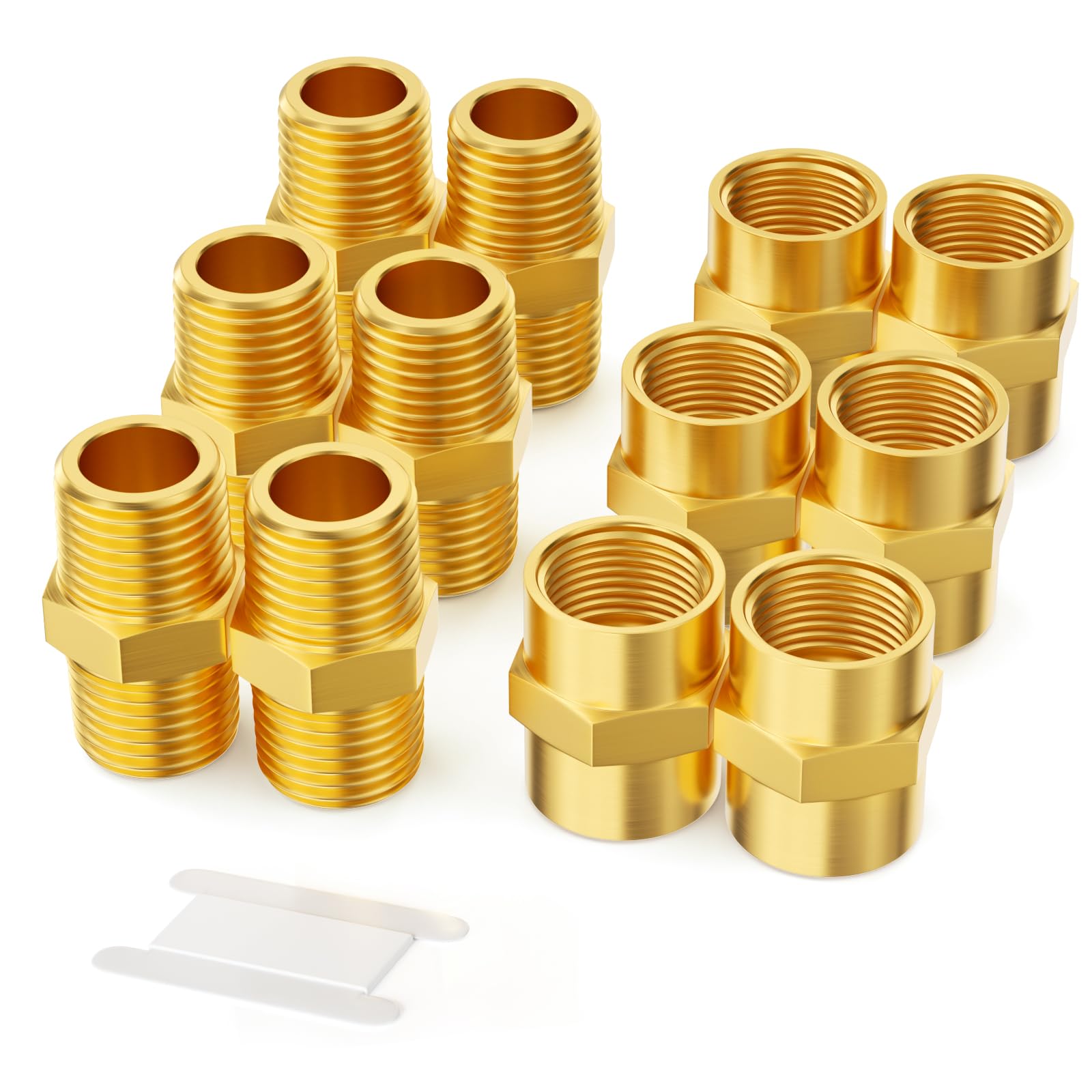 GASHER 12 accesorios de tubería de latón, acoplador hexagonal de latón, tubo de rosca macho NPT de 3/4 x 3/4 pulgadas, tubo de rosca hembra NPT de 3/4 x 3/4 pulgadas